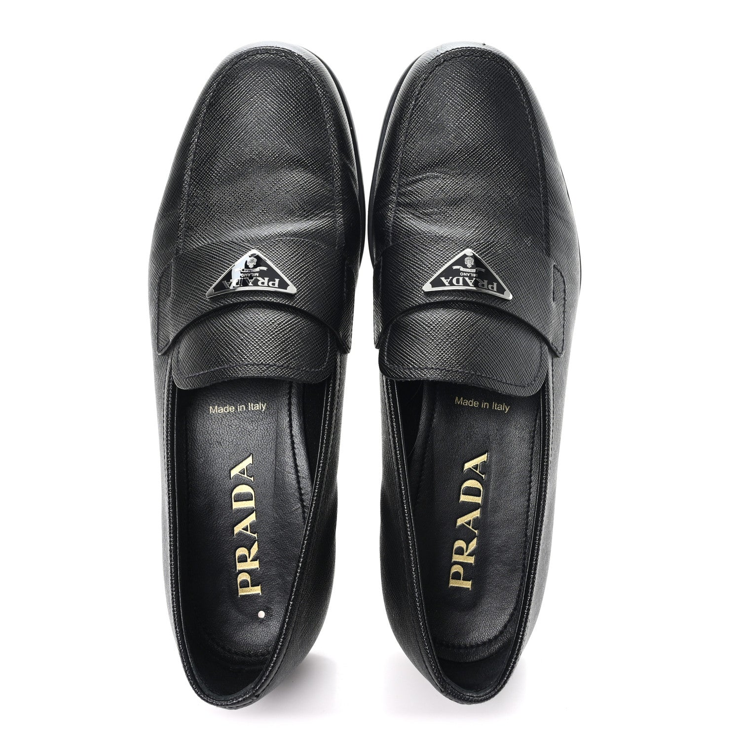 Saffiano Mens Triangle Loafers 6 Black