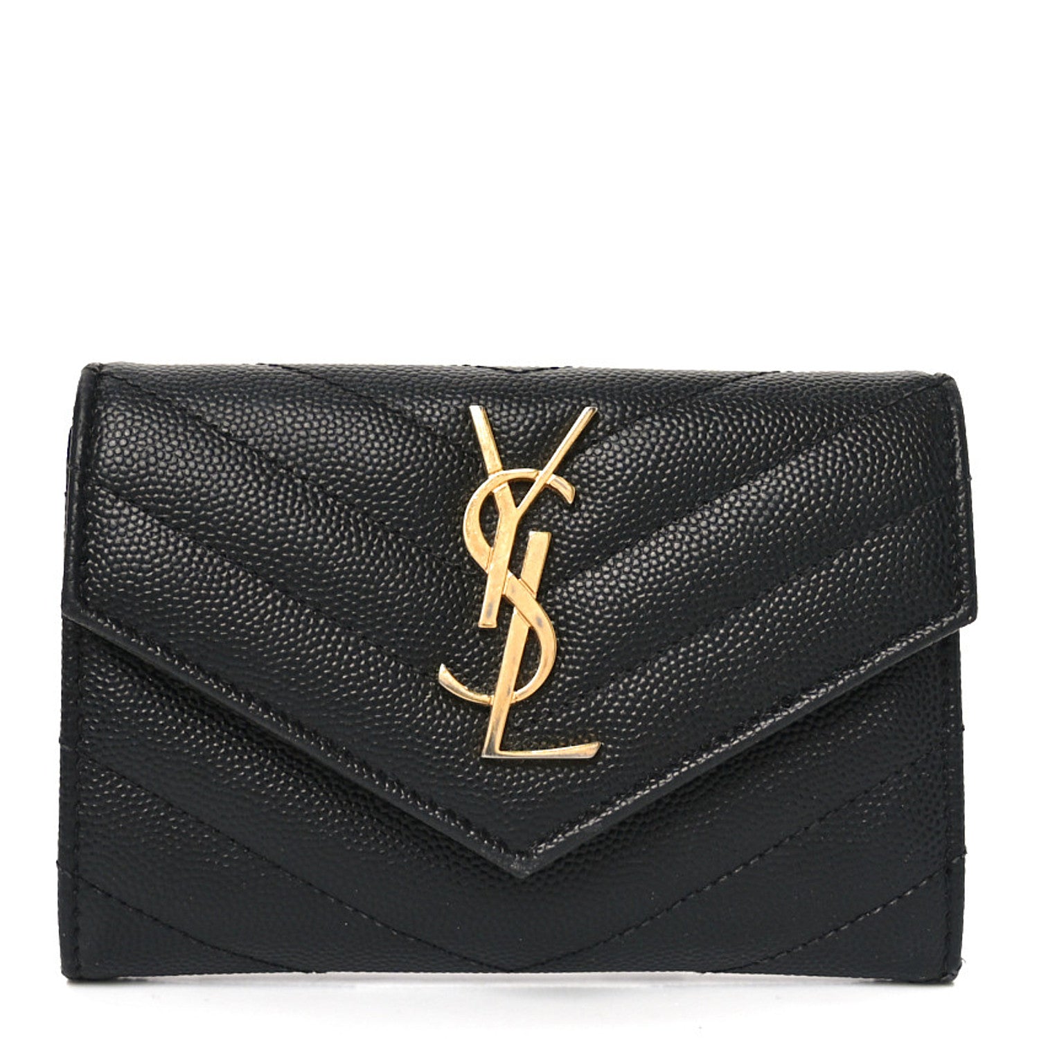 Grain De Poudre Matelasse Chevron Small Monogram Envelope Wallet Black