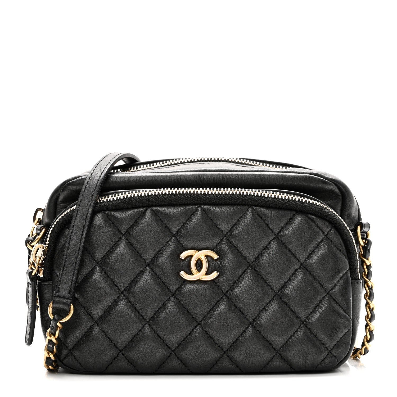 Calfskin Quilted Day Trips Camera Case Black