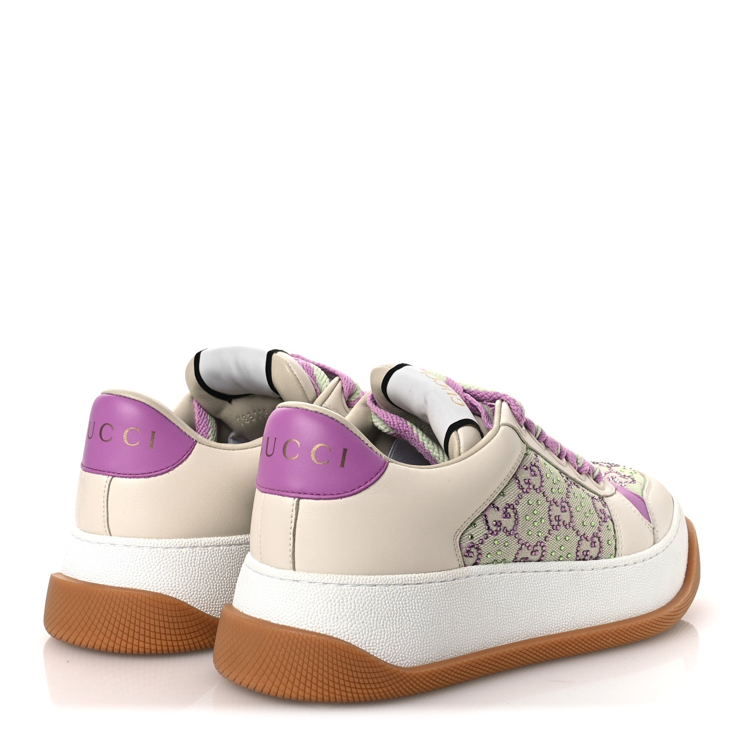 Nappa Charlotte Canvas Crystal GG Monogram Womens Screener 50mm Sneakers 37.5 Off White