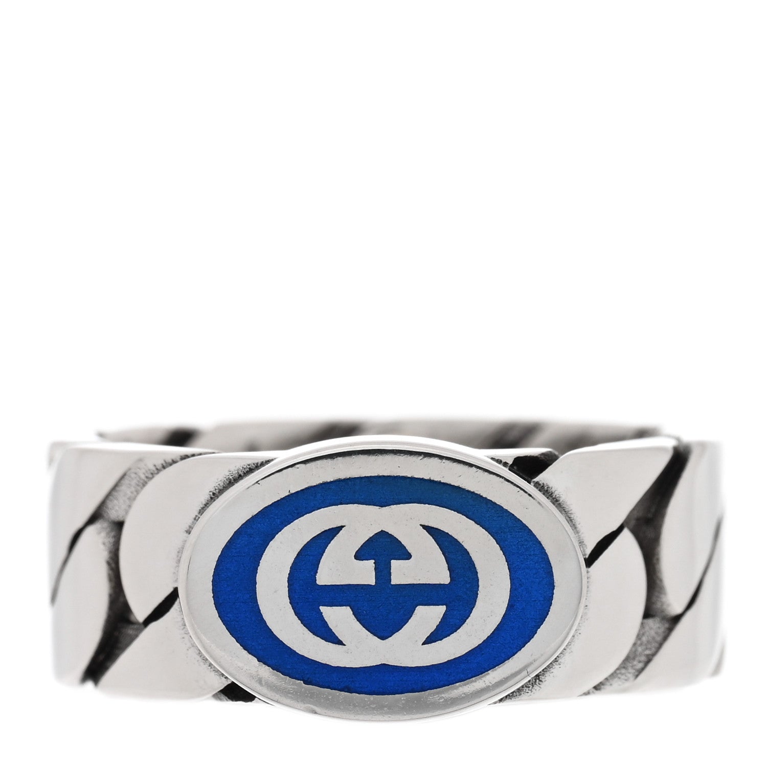 Sterling Silver Enamel Interlocking G Chain Ring 61 9.75 Blue
