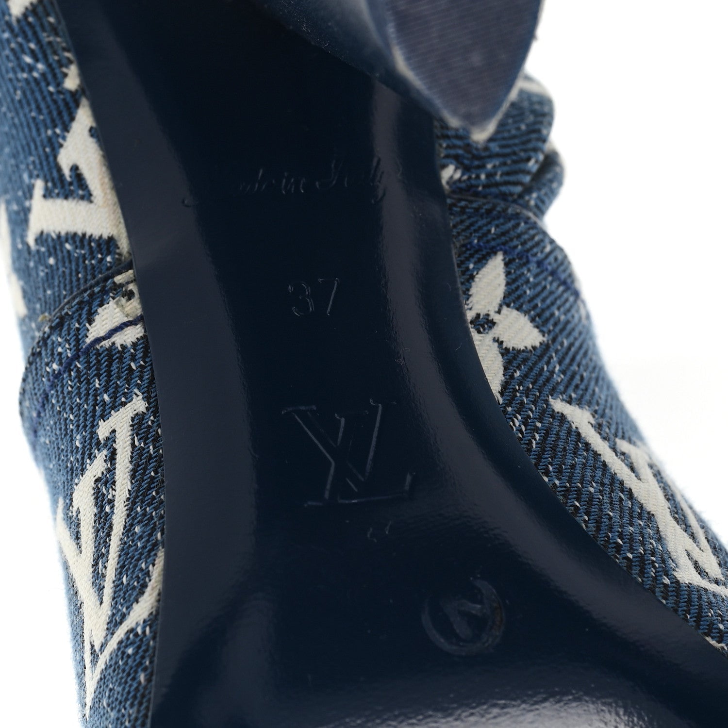 Denim Monogram Silhouette Ankle Boots 37 Navy Blue