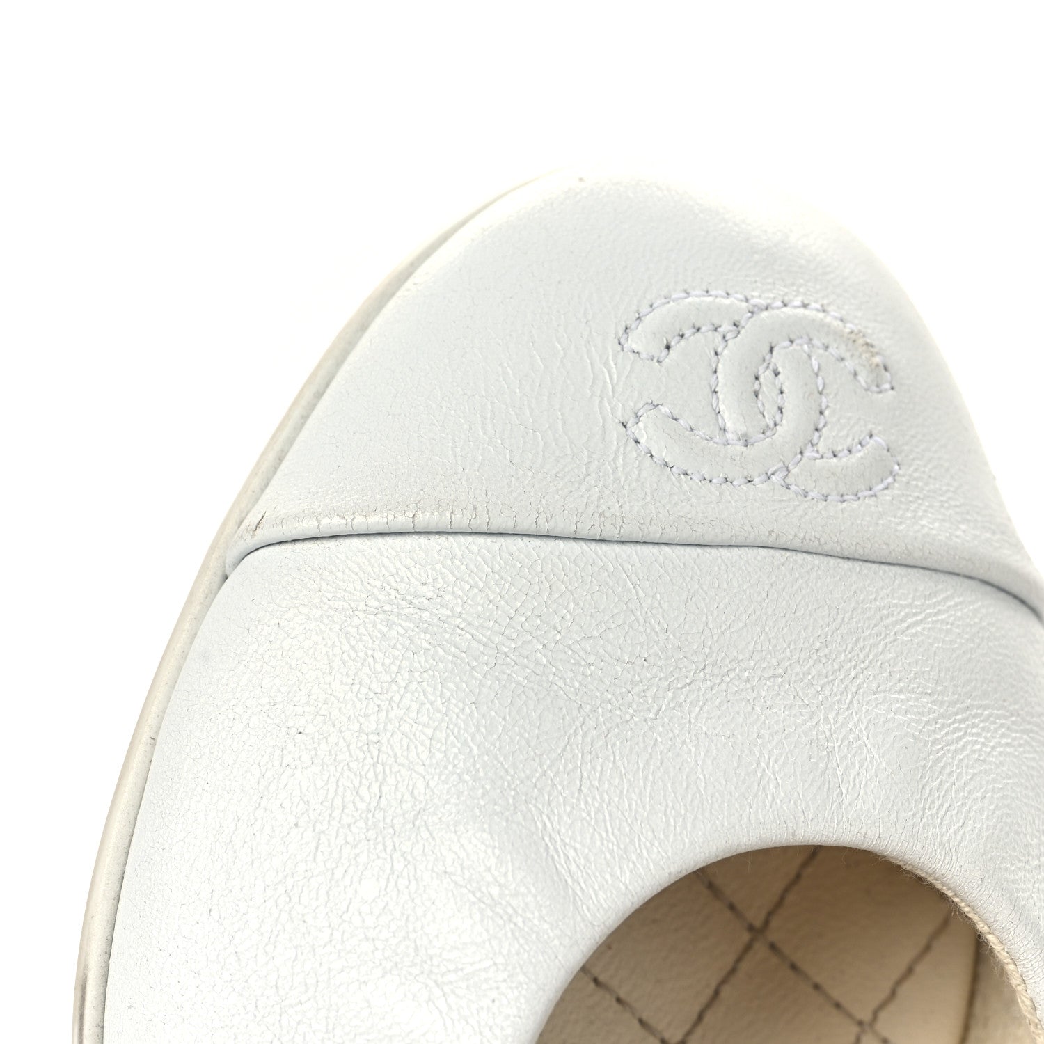 Lambskin Cap Toe CC Mary Jane Flats 37 White