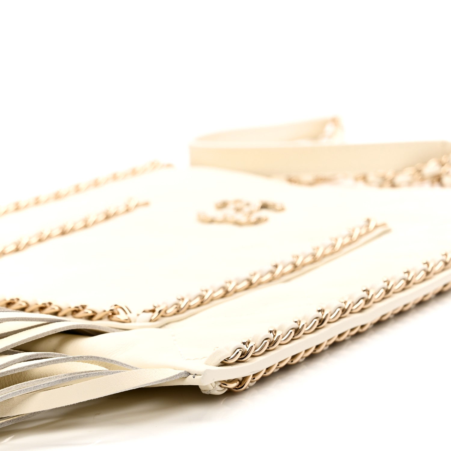 Calfskin Quilted Fringe Small Shopping Bag White