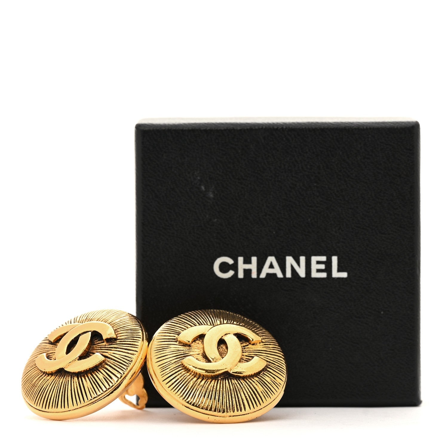 CC Button Clip On Earrings Gold