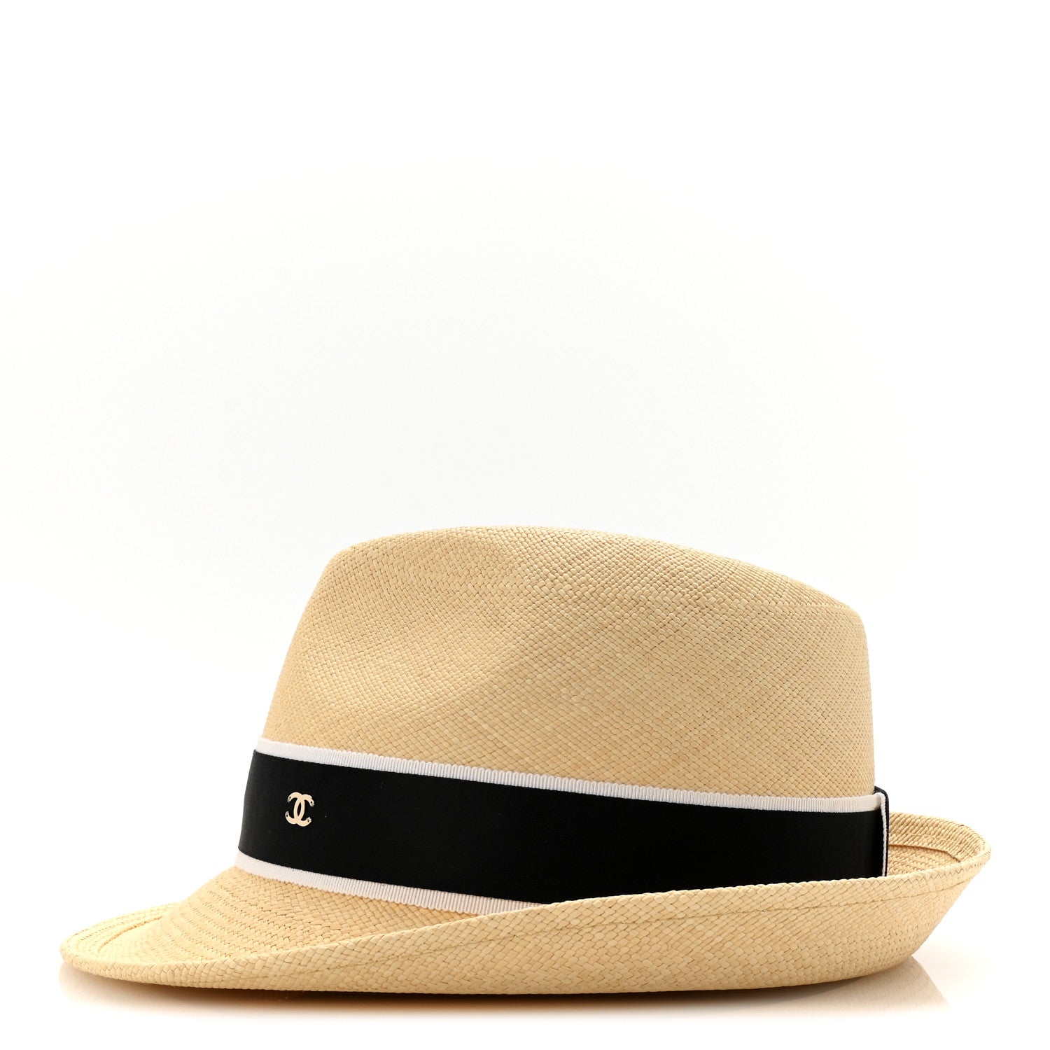 Straw Grosgrain Ribbon Fedora Hat S Beige Black