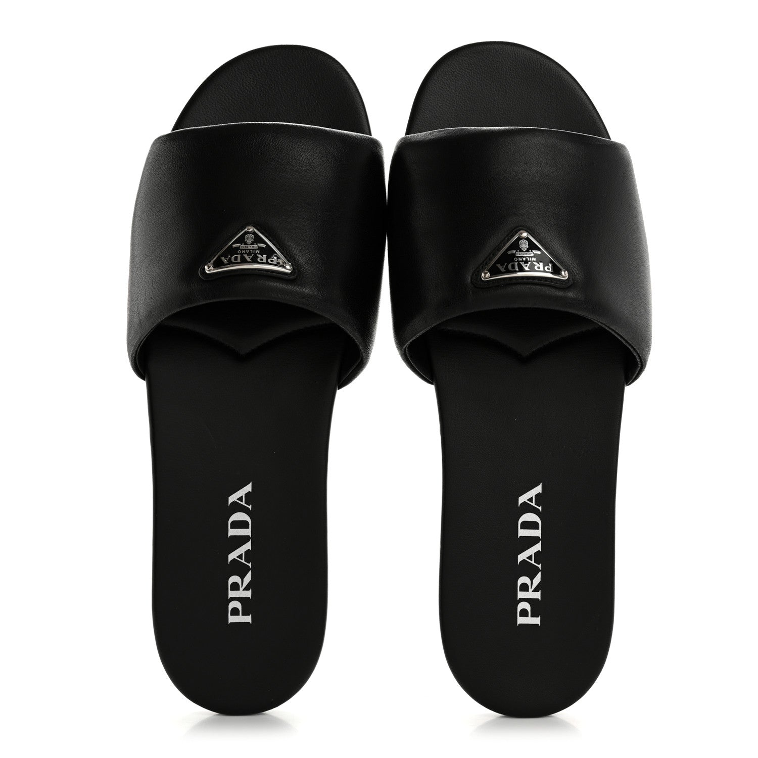 Soft Nappa Metal Triangle Logo Slide Sandals 39 Black