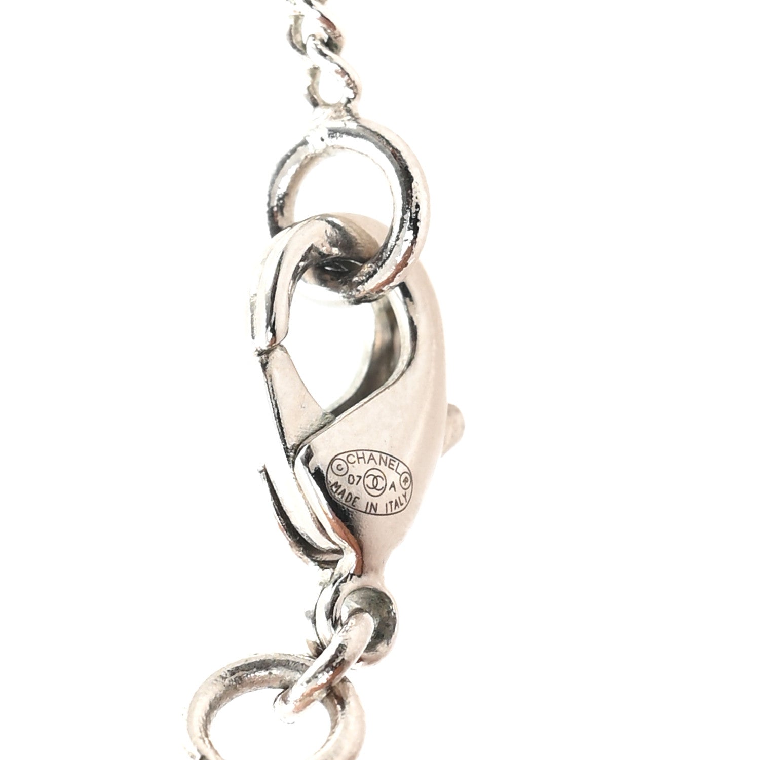 Pearl Crystal CC Drop Necklace Silver