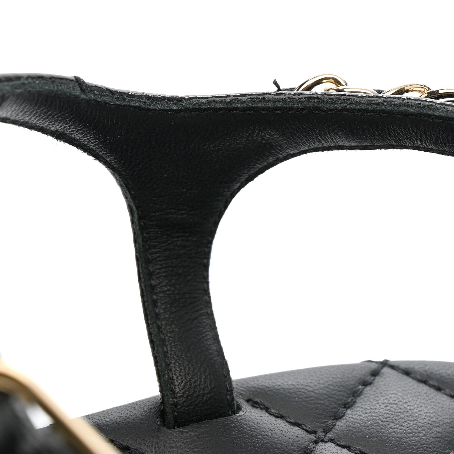 Crumpled Calfskin Chain Sandals 38 Black