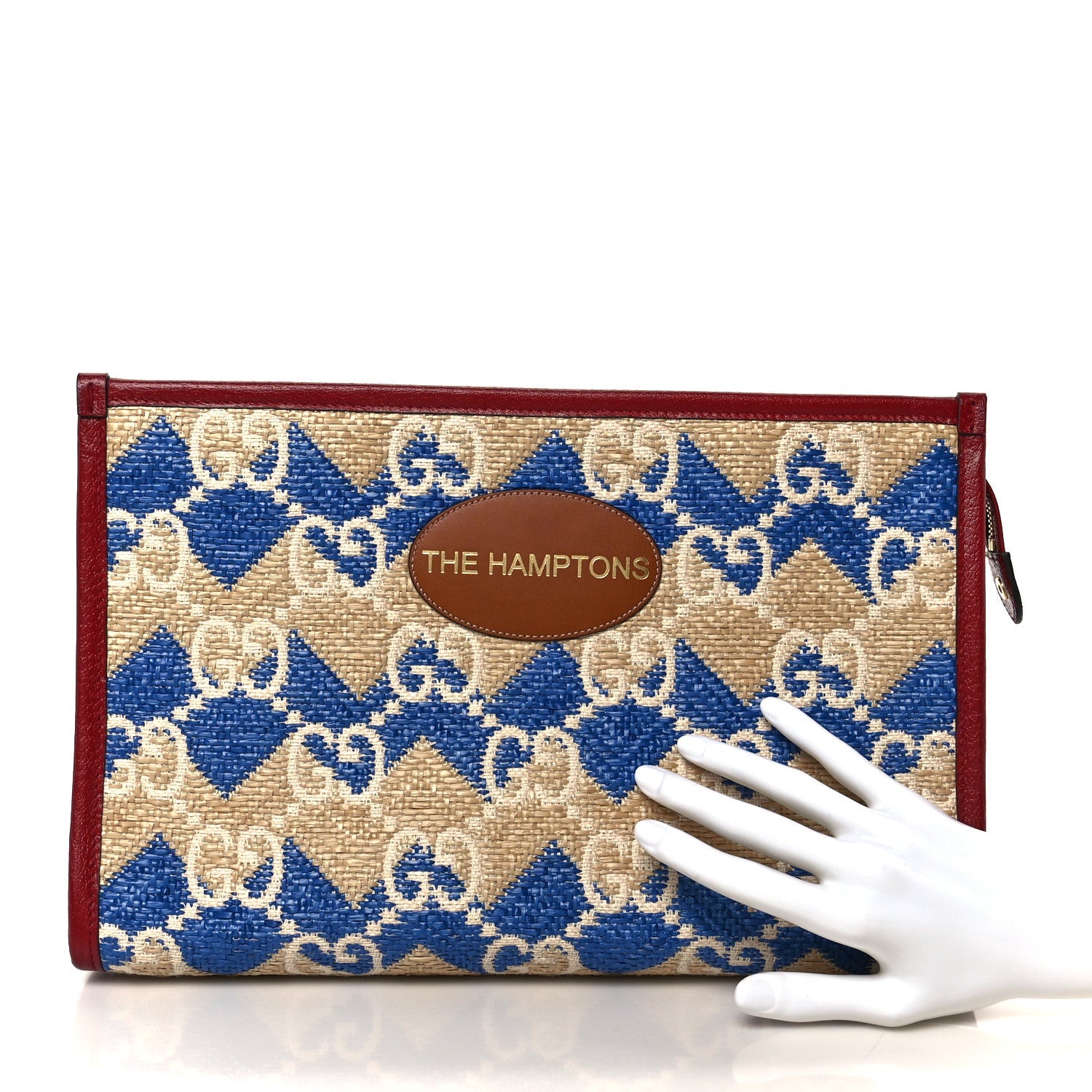 Raffia GG Monogram Hamptons Case Beige Blue