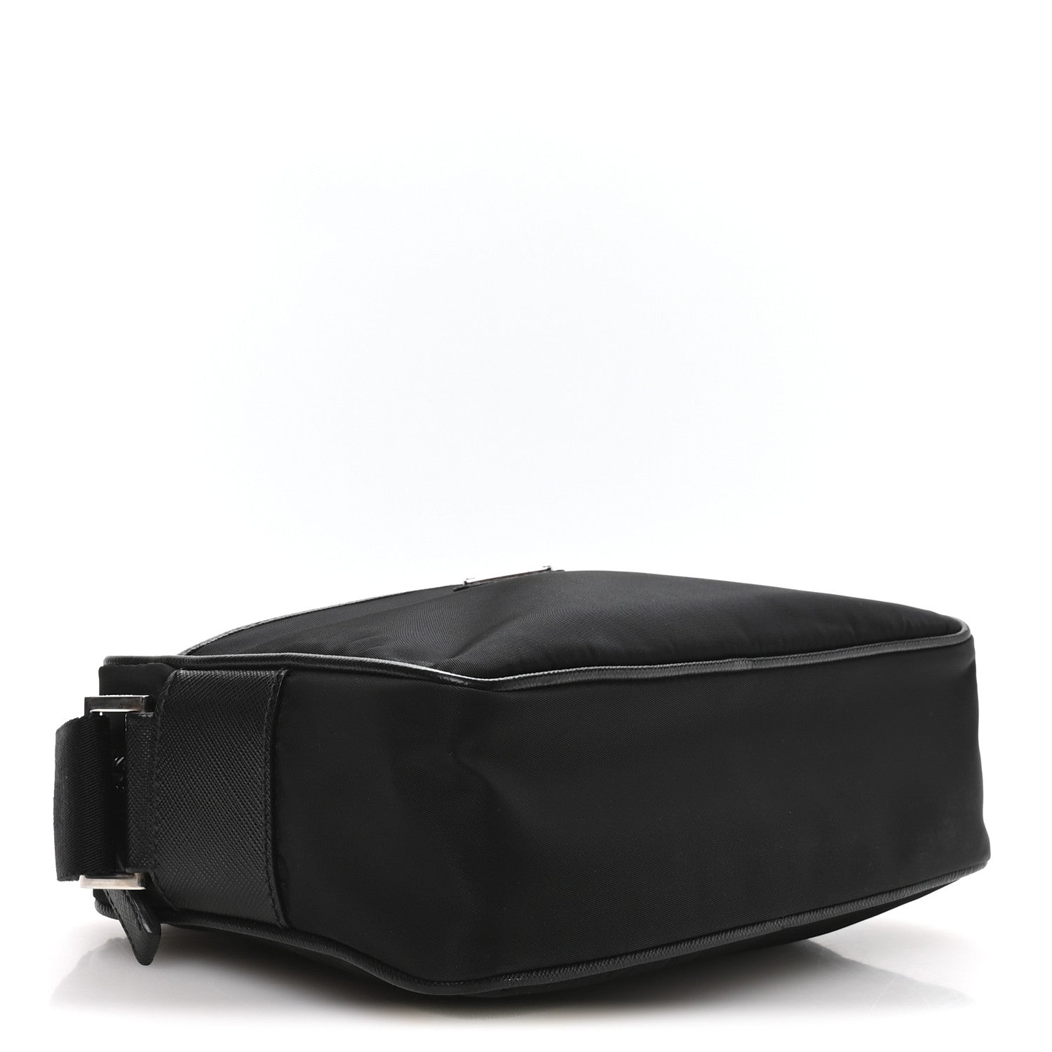 Re-Nylon Vela Saffiano Pocket Double Zip Shoulder Bag Black