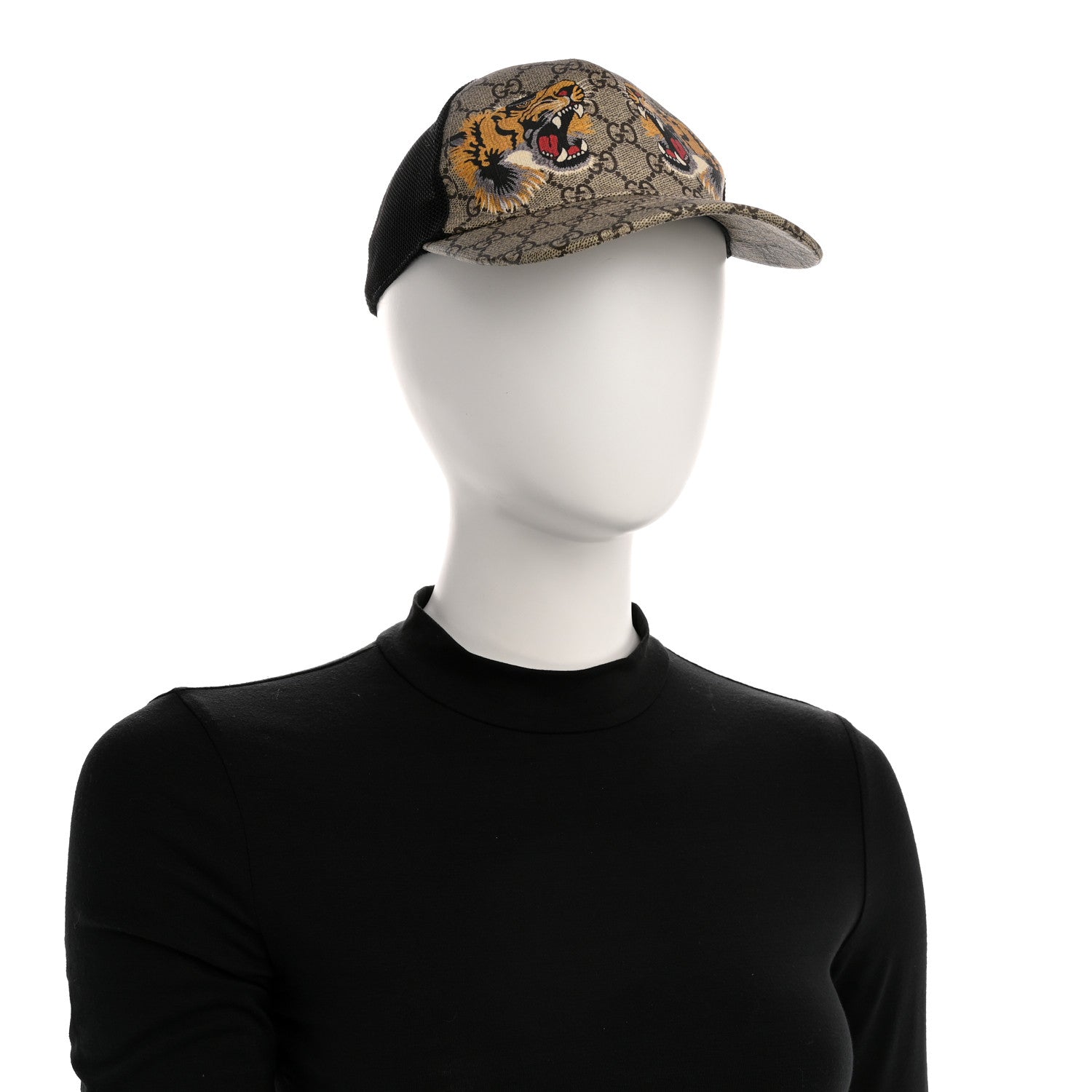 GG Supreme Monogram Tiger Print Baseball Hat XS Beige