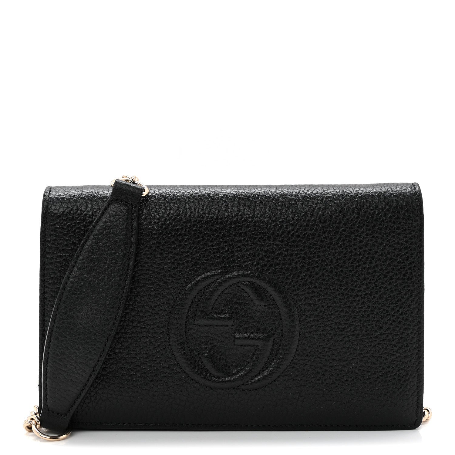 Pebbled Calfskin Soho Wallet On Chain Black