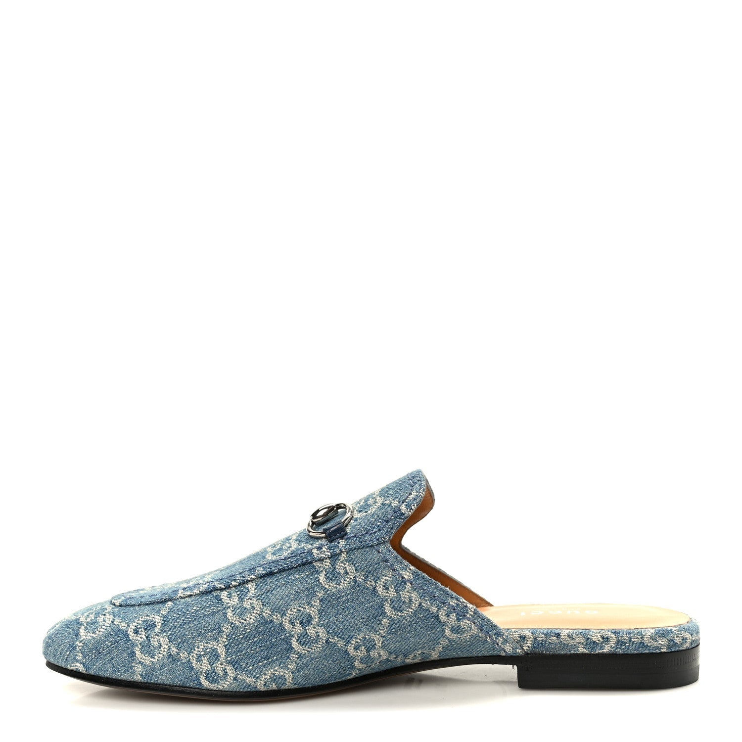 New Denim GG Malaga Kid Womens Princetown Slippers 37.5 Light Blue Royale