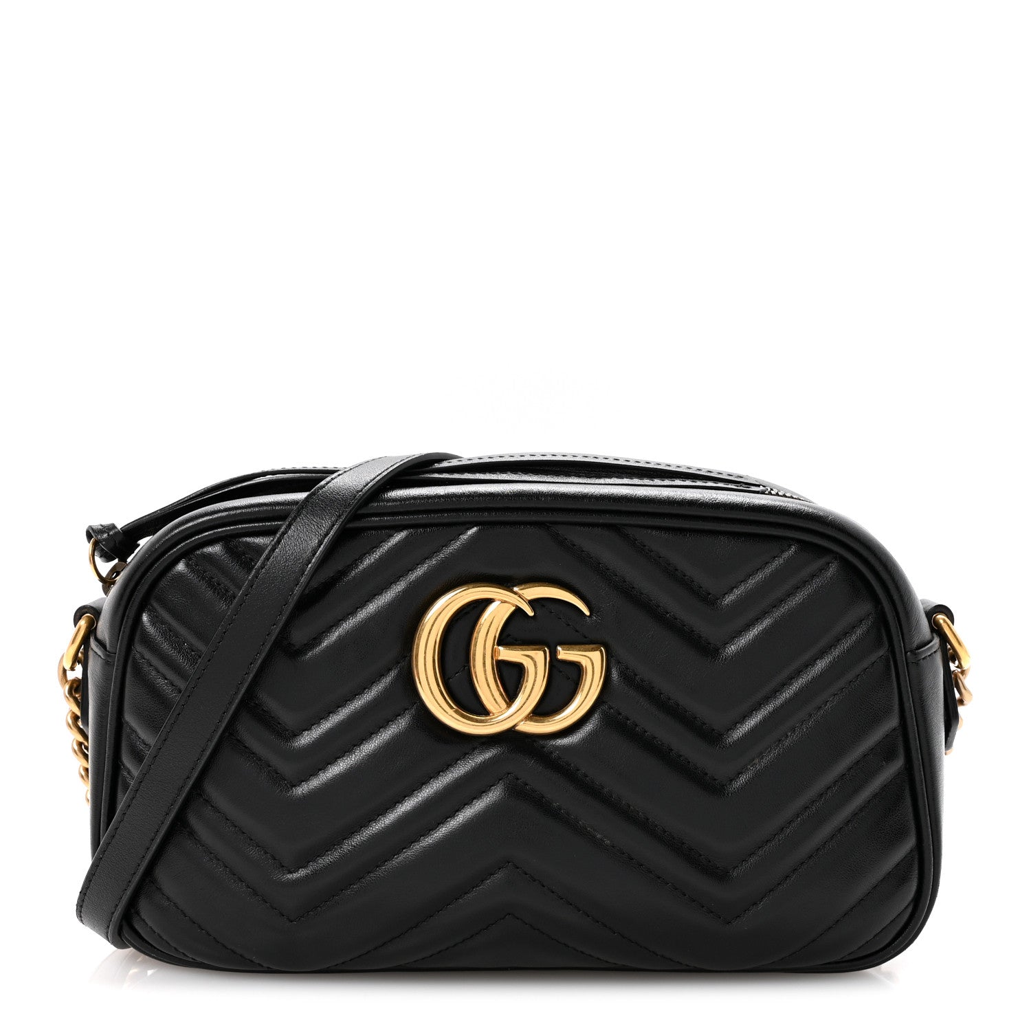 Calfskin Matelasse Small GG Marmont Chain Shoulder Bag Black