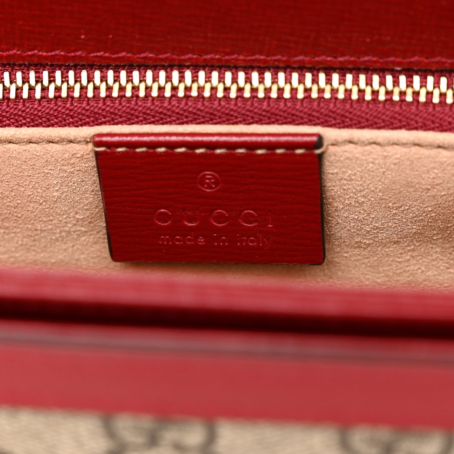 GG Supreme Monogram Azalea Calfskin Horsebit 1955 Shoulder Bag Beige Ebony New Cherry Red