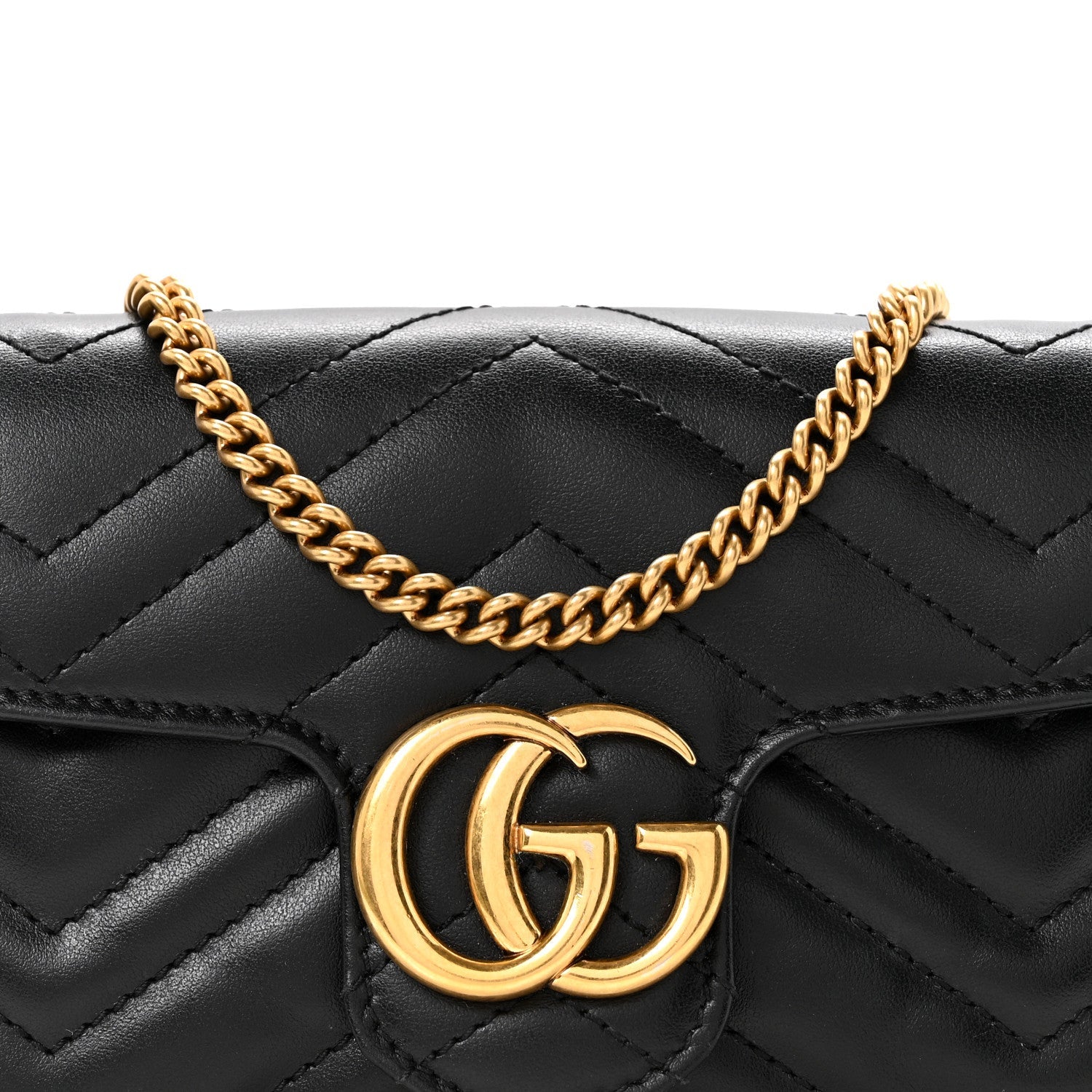 Calfskin Matelasse Super Mini GG Marmont Shoulder Bag Black