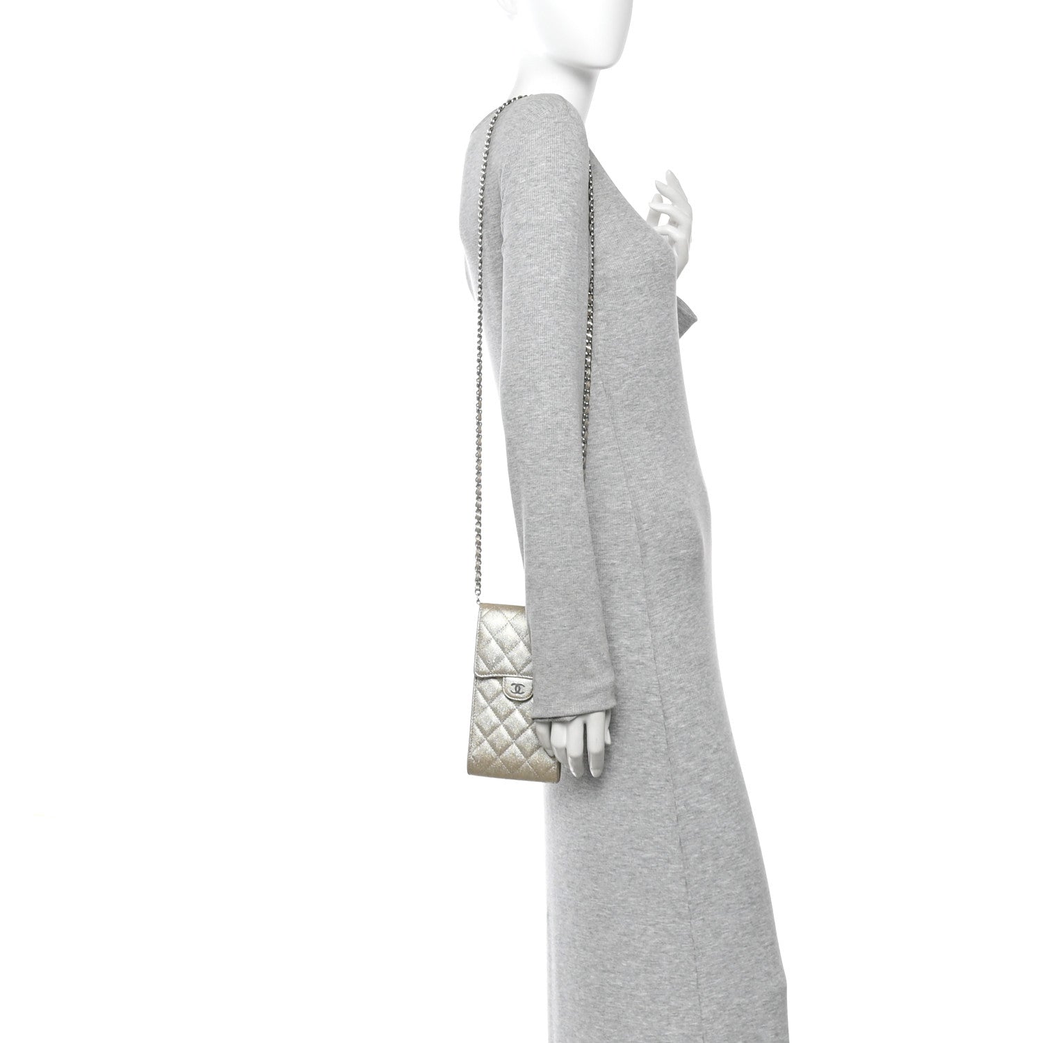 Metallic Caviar Quilted Classic Phone Holder Gold