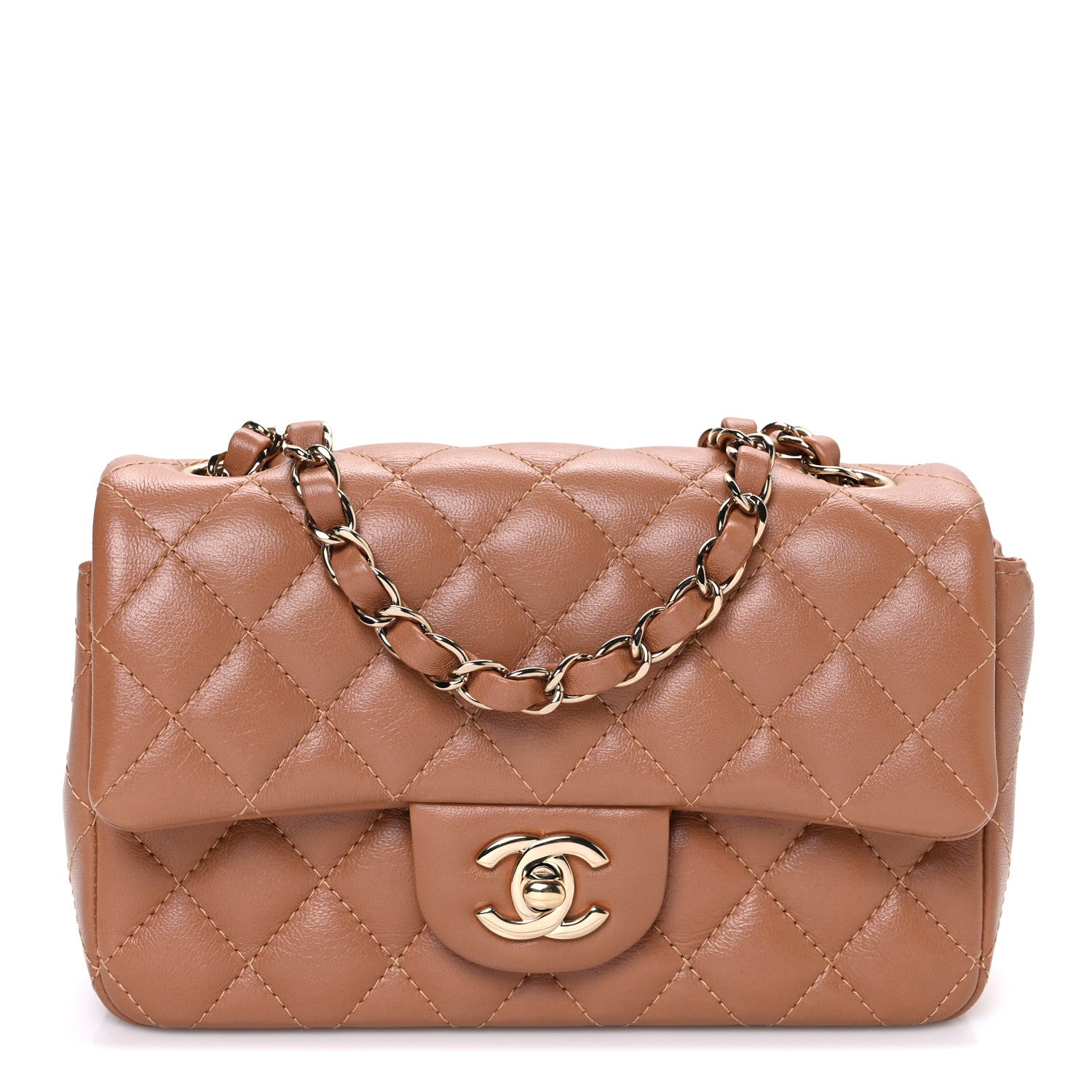 Lambskin Quilted Mini Rectangular Flap Brown