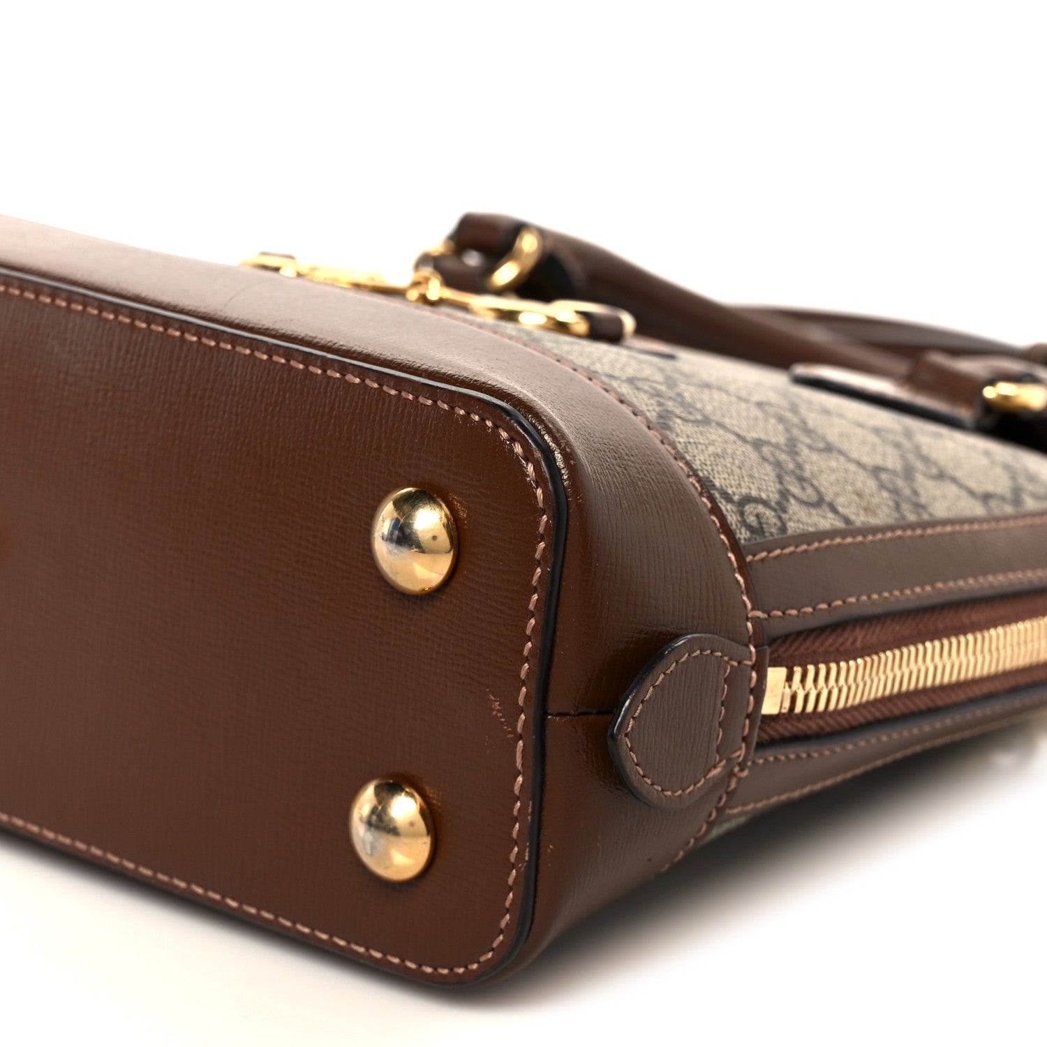 GG Supreme Monogram Azalea Calfskin Small Horsebit 1955 Top Handle Bag Beige Ebony Brown Sugar