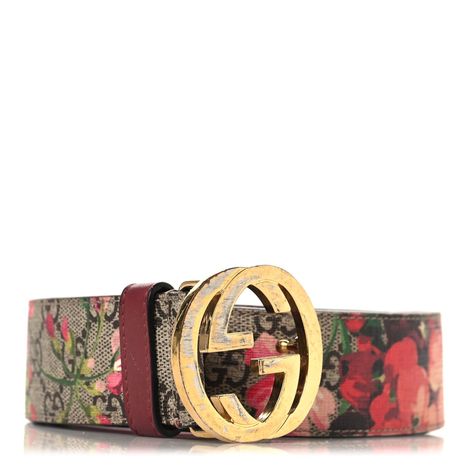 GG Supreme Monogram Blooms Moon Calfskin Interlocking G 37mm Belt 95 38 Beige Ebony Multicolor Dry Rose
