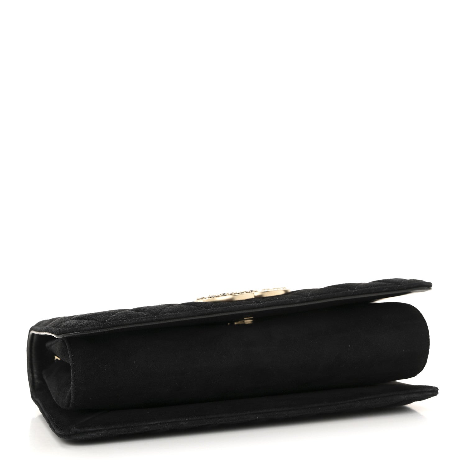 Suede Quilted Crystal Pearl CC Flap Black