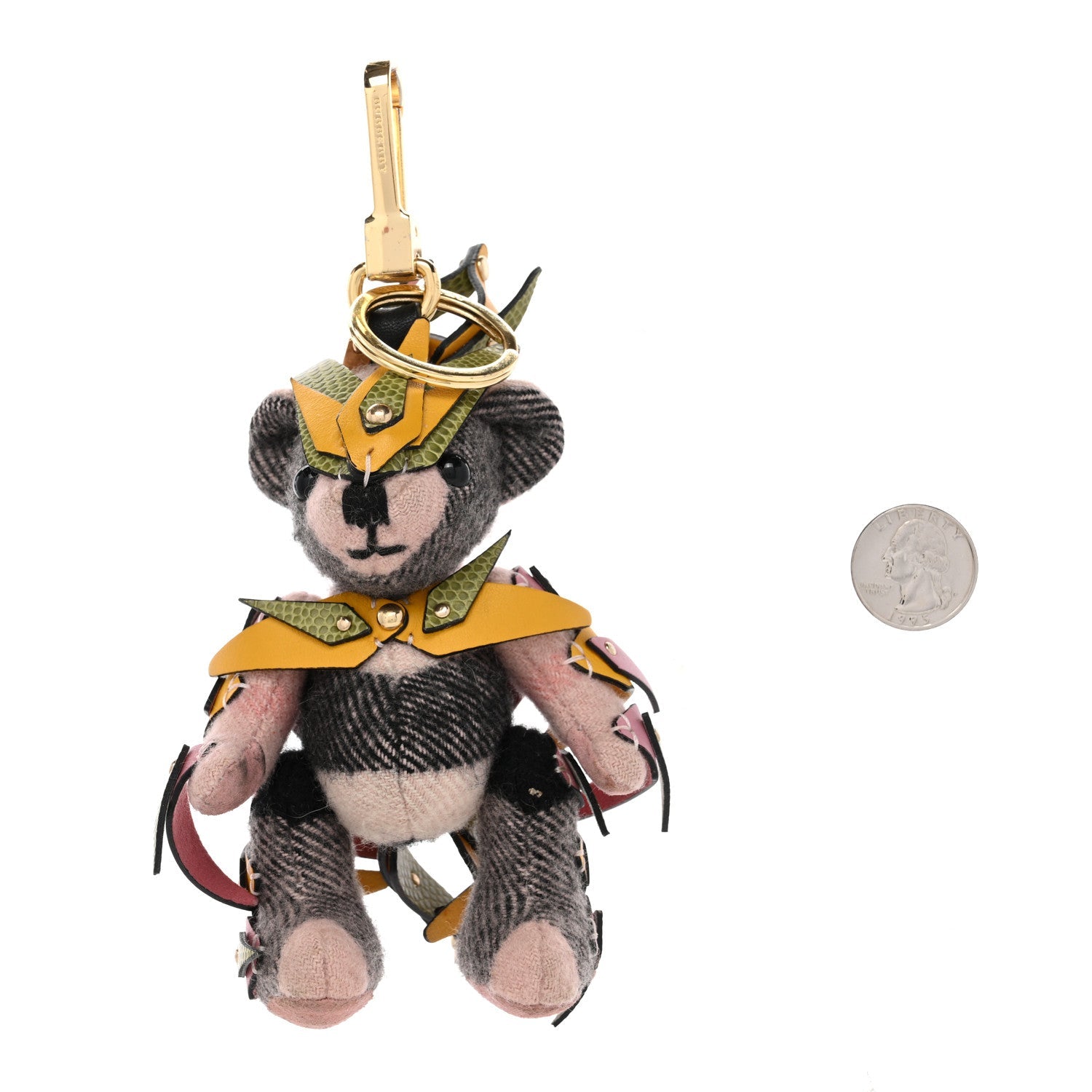 Cashmere House Check Lizard Calfskin Thomas Armour Bear Keychain Charm Camel Multicolor
