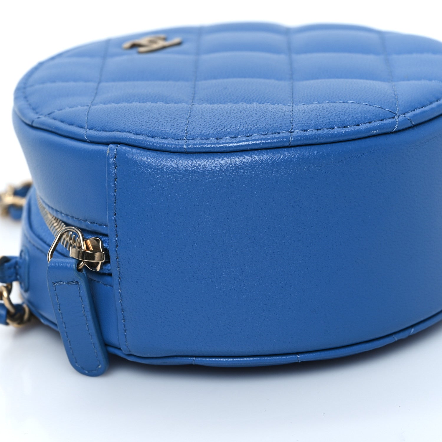 Lambskin Quilted Round Clutch With Chain Blue