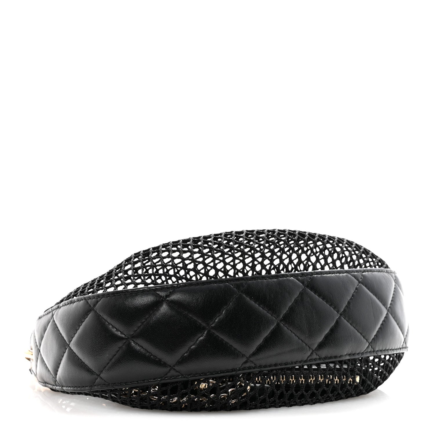 Mesh Shiny Lambskin Chain Hobo Black