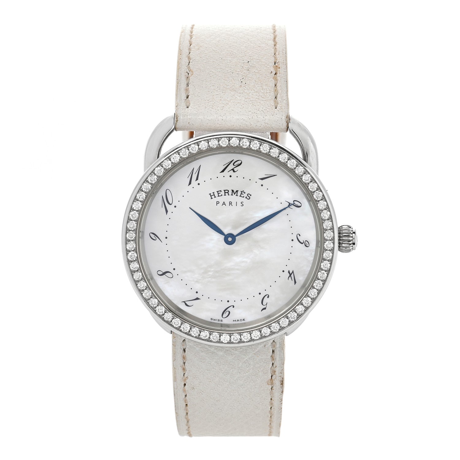Stainless Steel Epsom Diamond Bezel Mother of Pearl 38mm Arceau Quartz Watch Blanc
