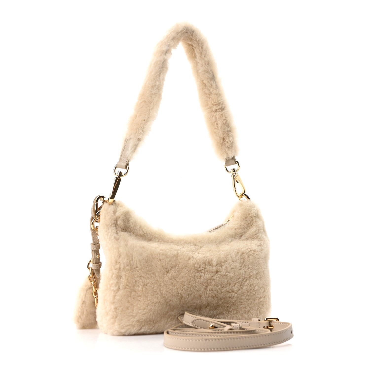 Shearling Nappa Mini Re-Edition Shoulder Bag Ecru