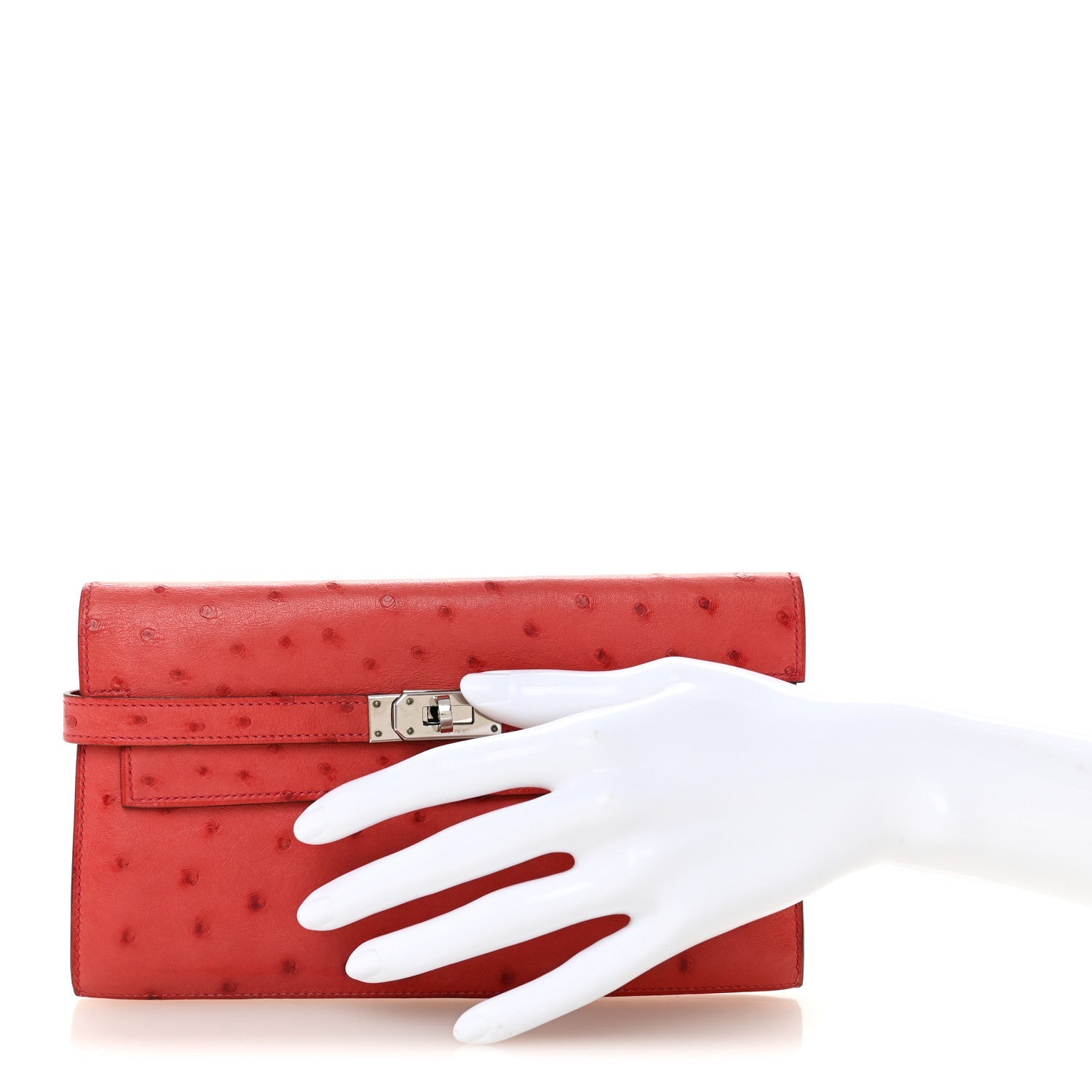 Ostrich Kelly Longue Wallet Rouge Vif