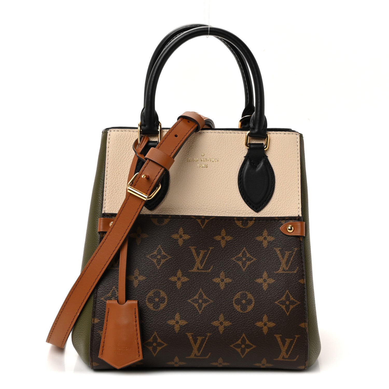 Calfskin Monogram Fold Tote PM Cream Khaki Black