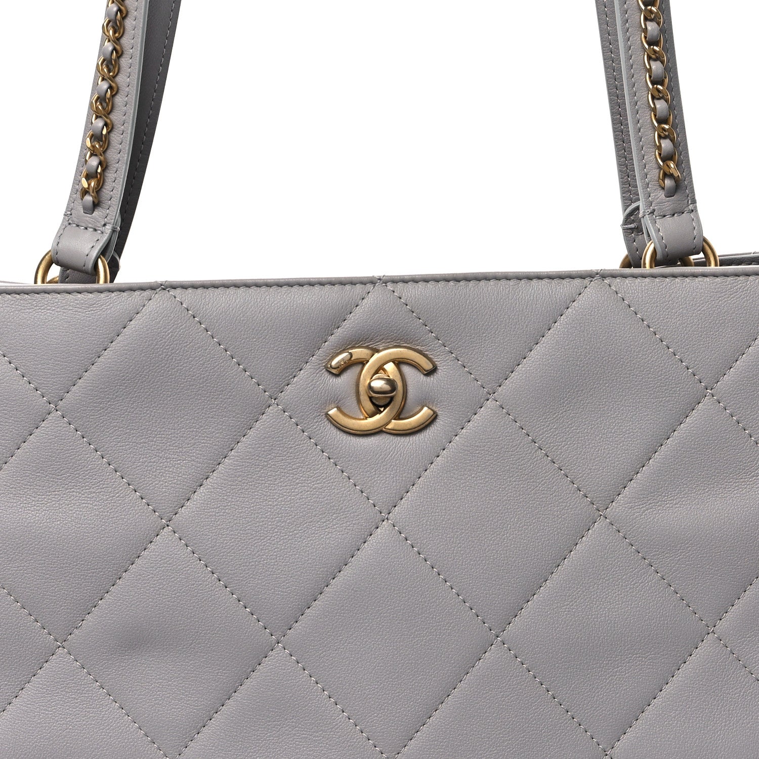Calfskin Quilted Book Pocket Shopping Tote Grey