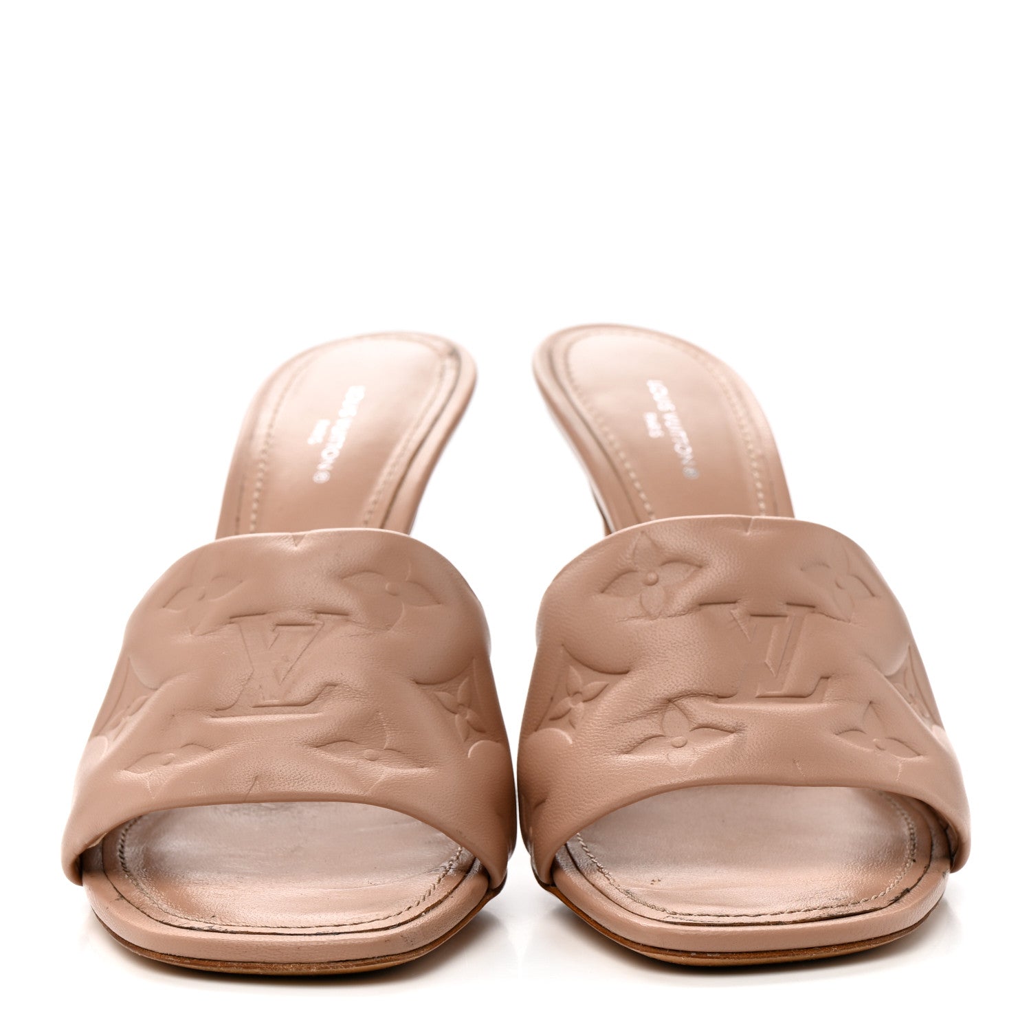 Lambskin Embossed Monogram Revival Mules 37.5 Peche Beige