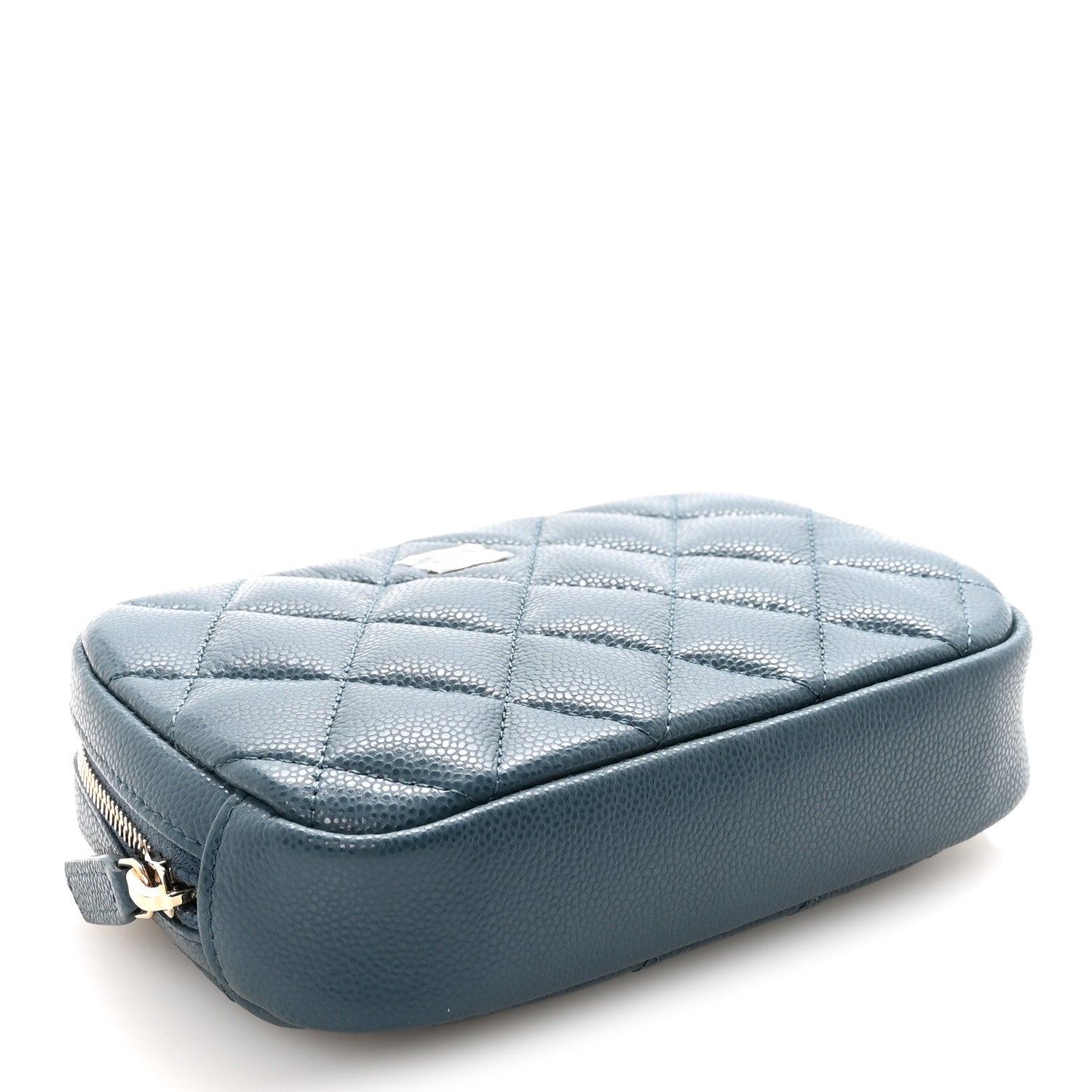 Caviar Quilted Small Curvy Pouch Cosmetic Case Blue
