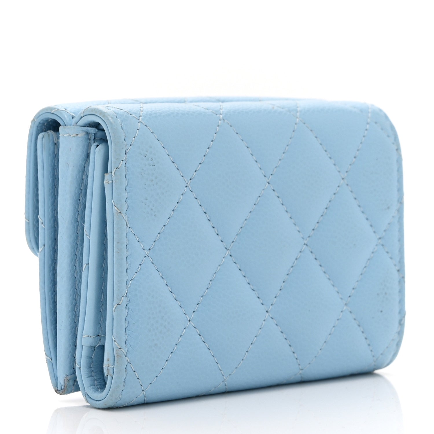 Caviar Quilted Double Flap Wallet Light Blue