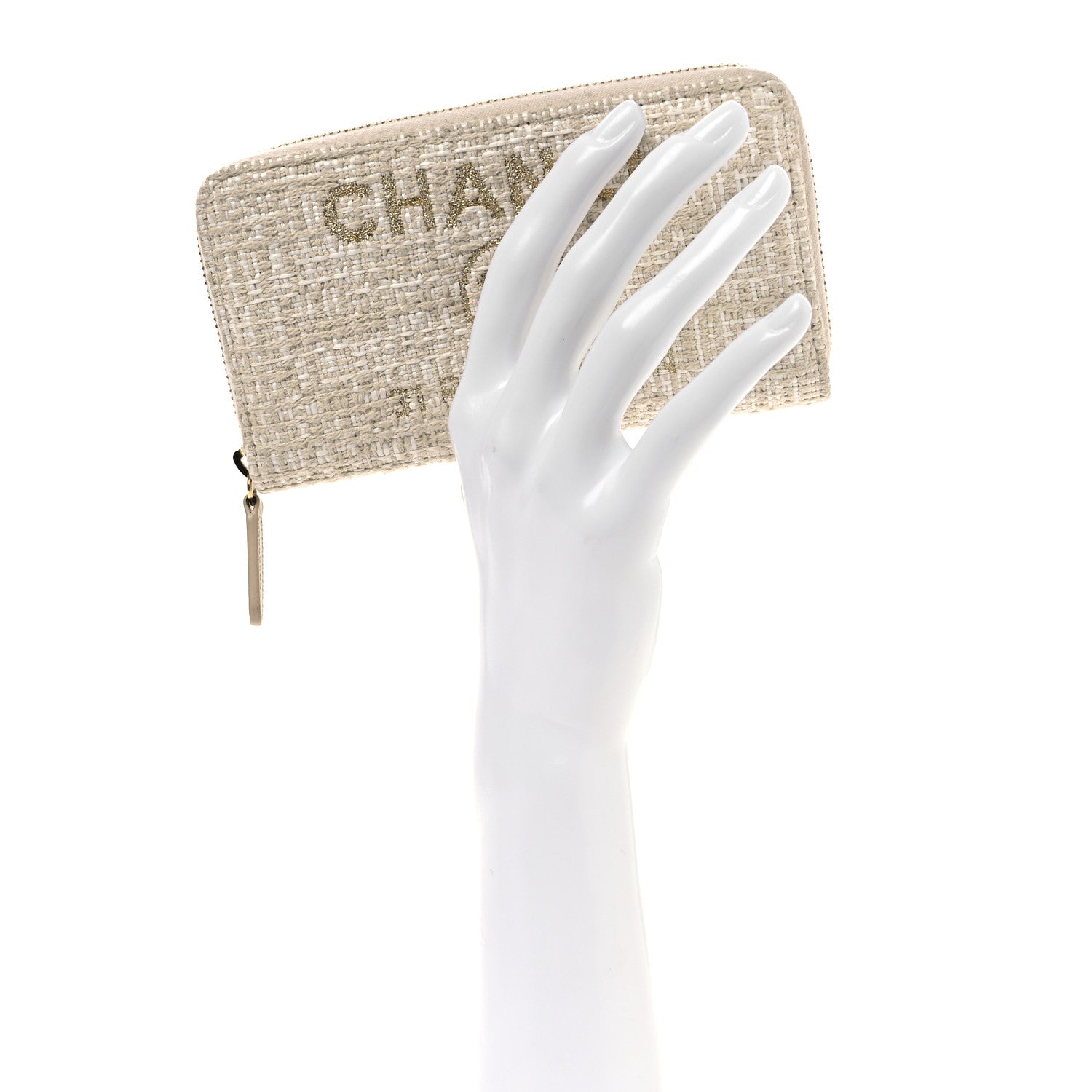 Lurex Canvas Deauville Medium Zip Around Wallet Beige