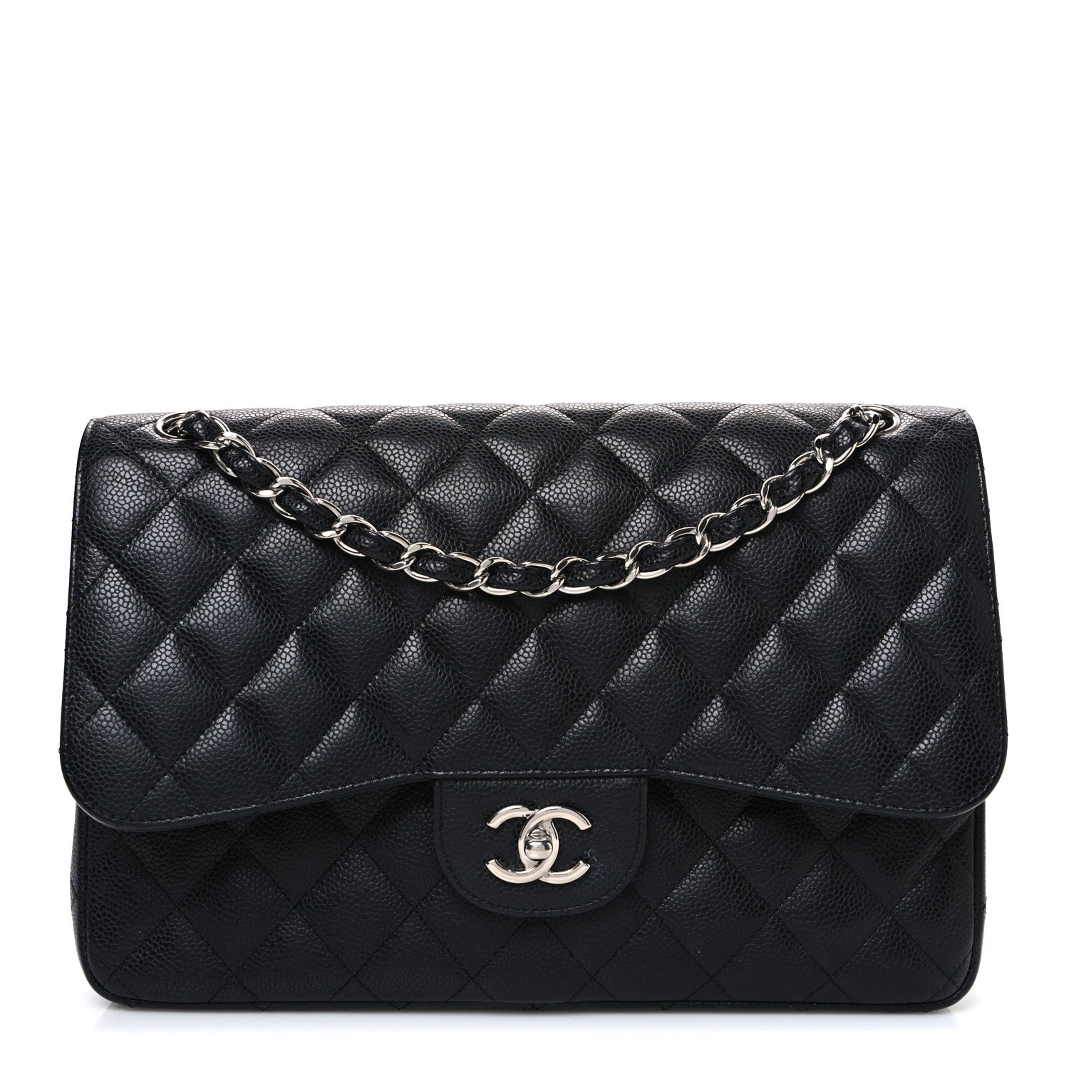 Caviar Quilted Jumbo Double Flap Black