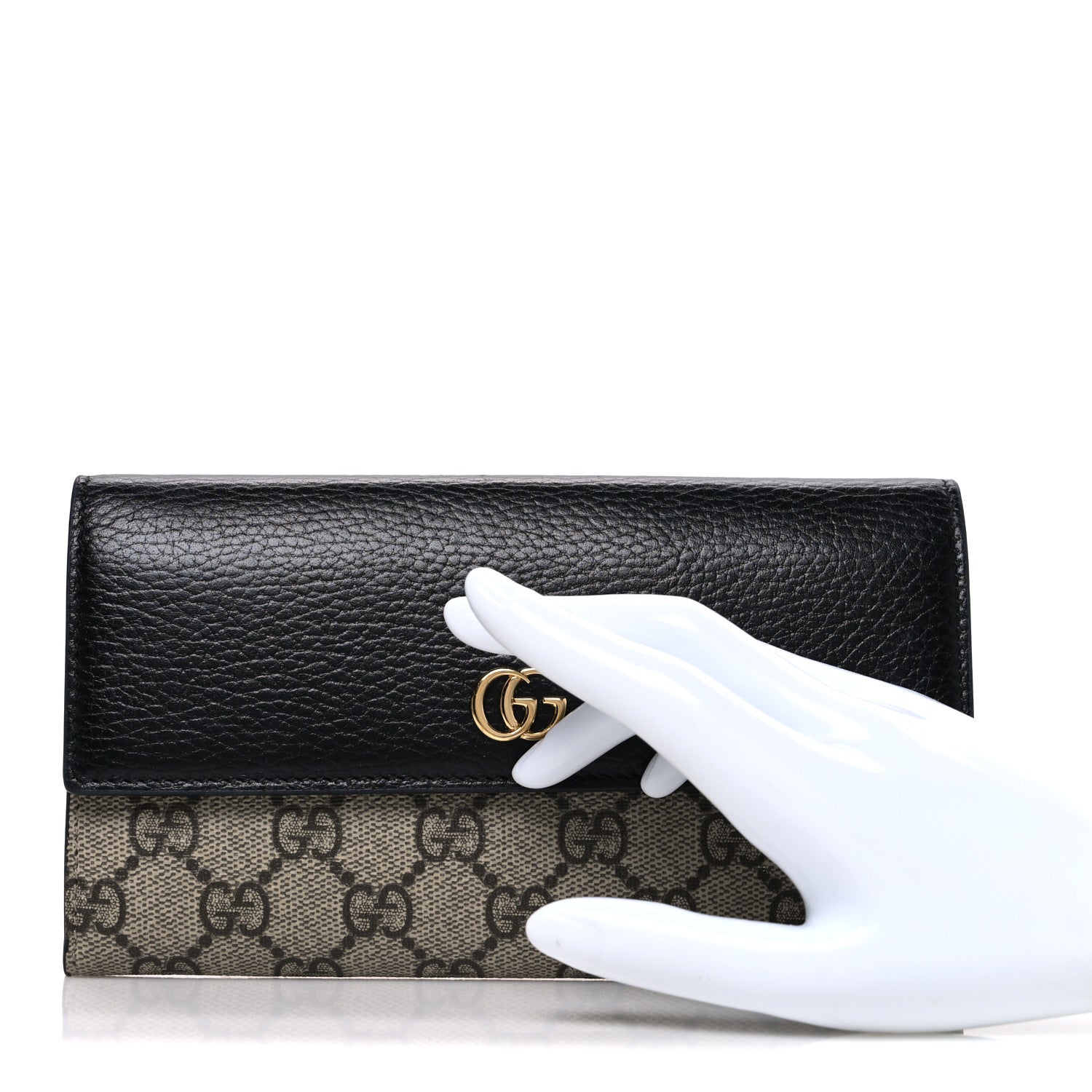 Dollar Calfskin GG Supreme Monogram GG Marmont Continental Wallet Black Beige Ebony