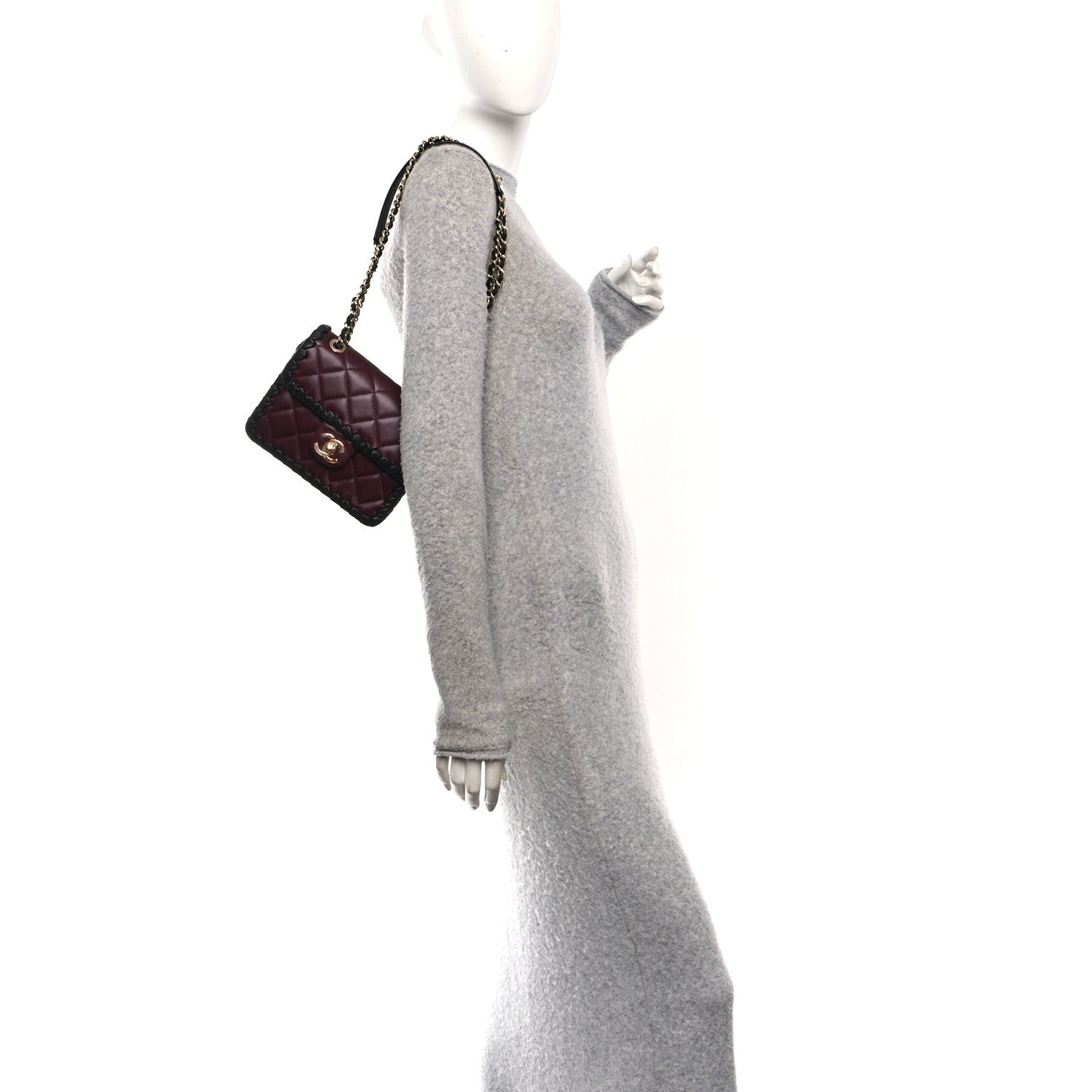 Lambskin Braided Calfskin Mini Flap Bag Dark Burgundy Black