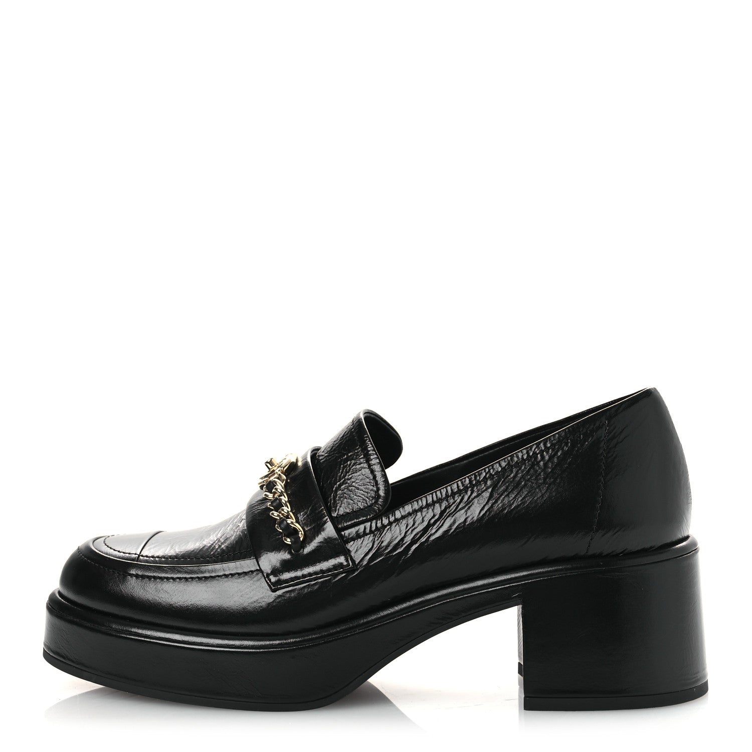 Shiny Calfskin Logo Loafers 38 Black