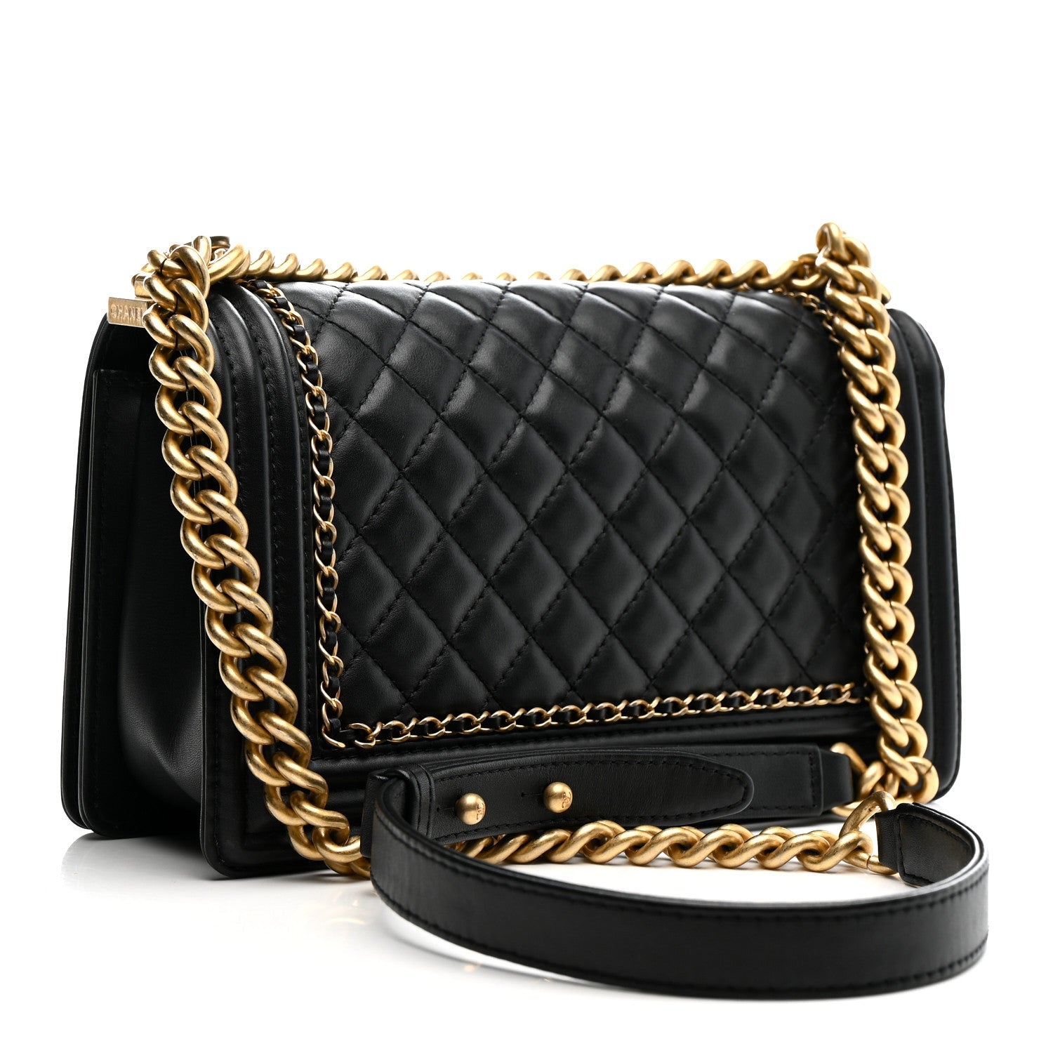 Lambskin Quilted Medium Chain Around Boy Flap Black