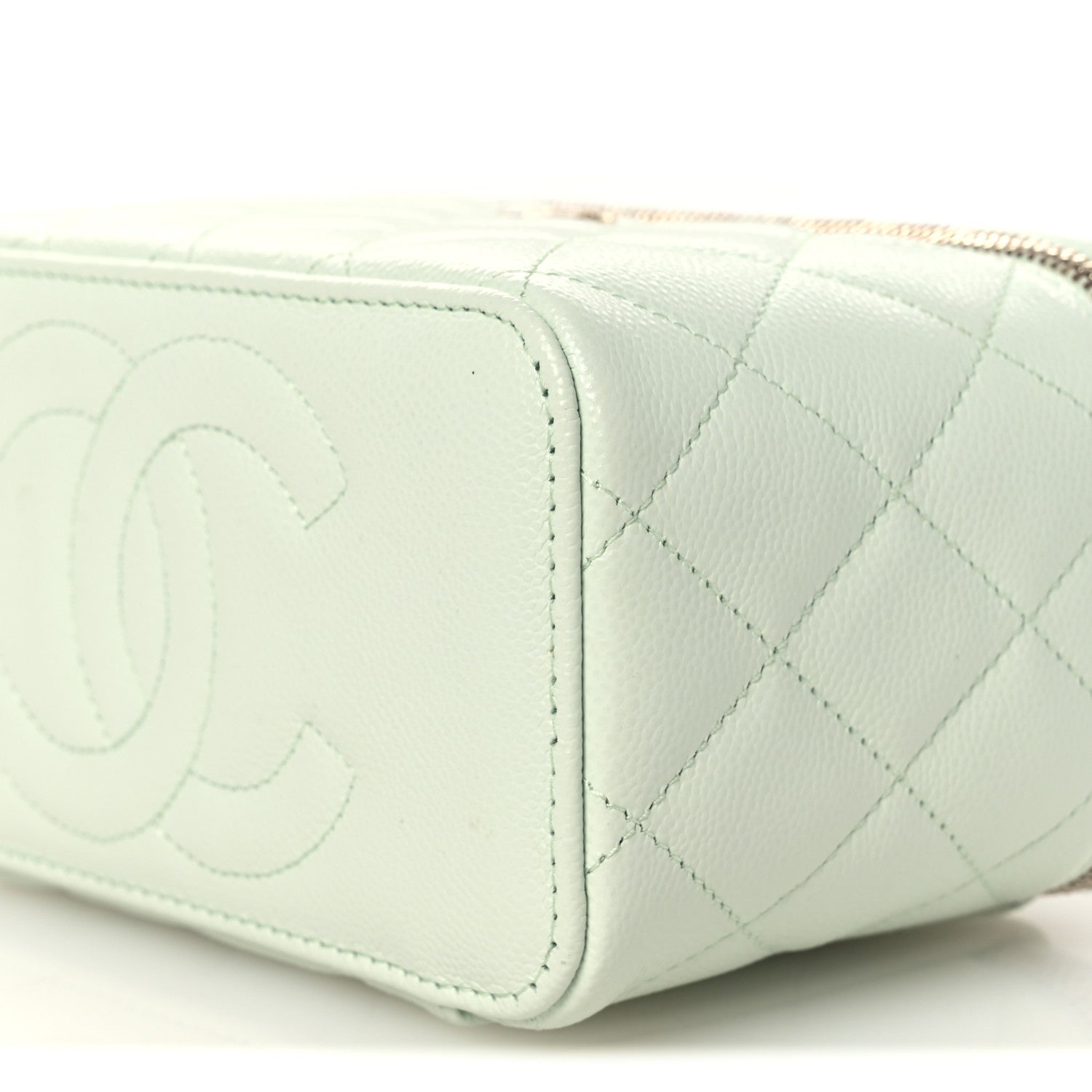 Caviar Quilted Small Tiny CC Vanity Case With Chain Light Green