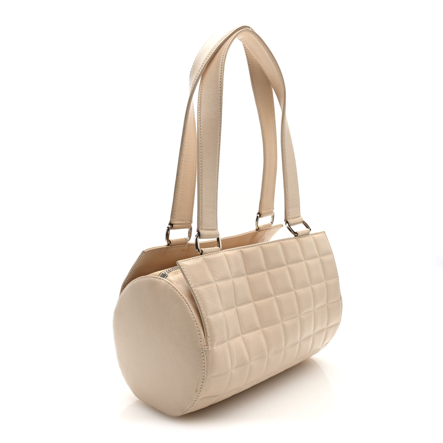 Lambskin Quilted CC Chocolate Bar Barrel Bag Beige