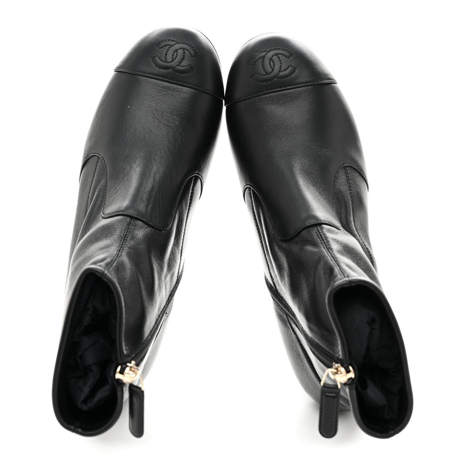 Stretch Lambskin Cap Toe CC Uniform Short Boots 36 Black