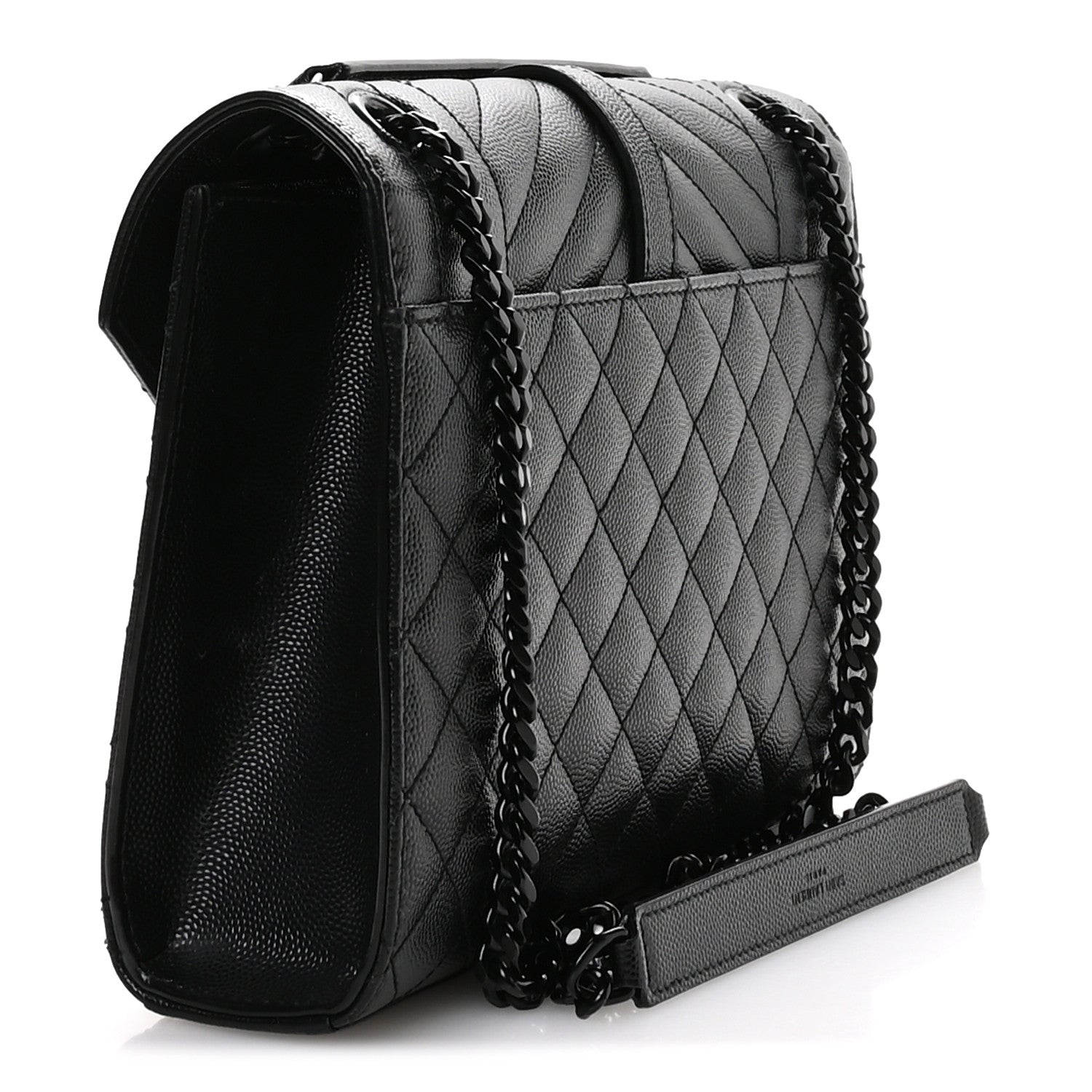 Grain De Poudre Textured Mixed Matelasse Triquilt Medium Monogram Monochrome Satchel Black