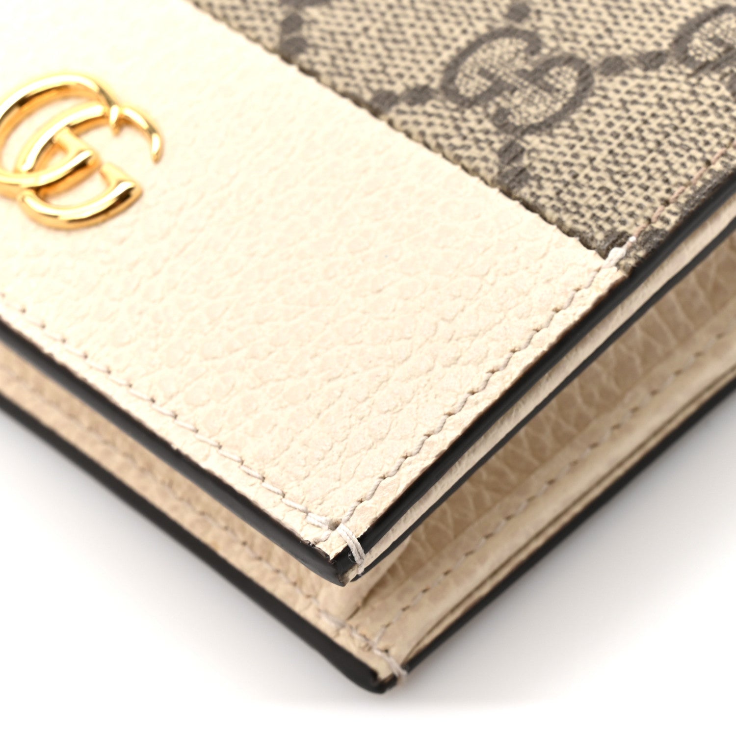 Dollar Calfskin GG Supreme Monogram GG Marmont Card Case Mystic White Beige Ebony