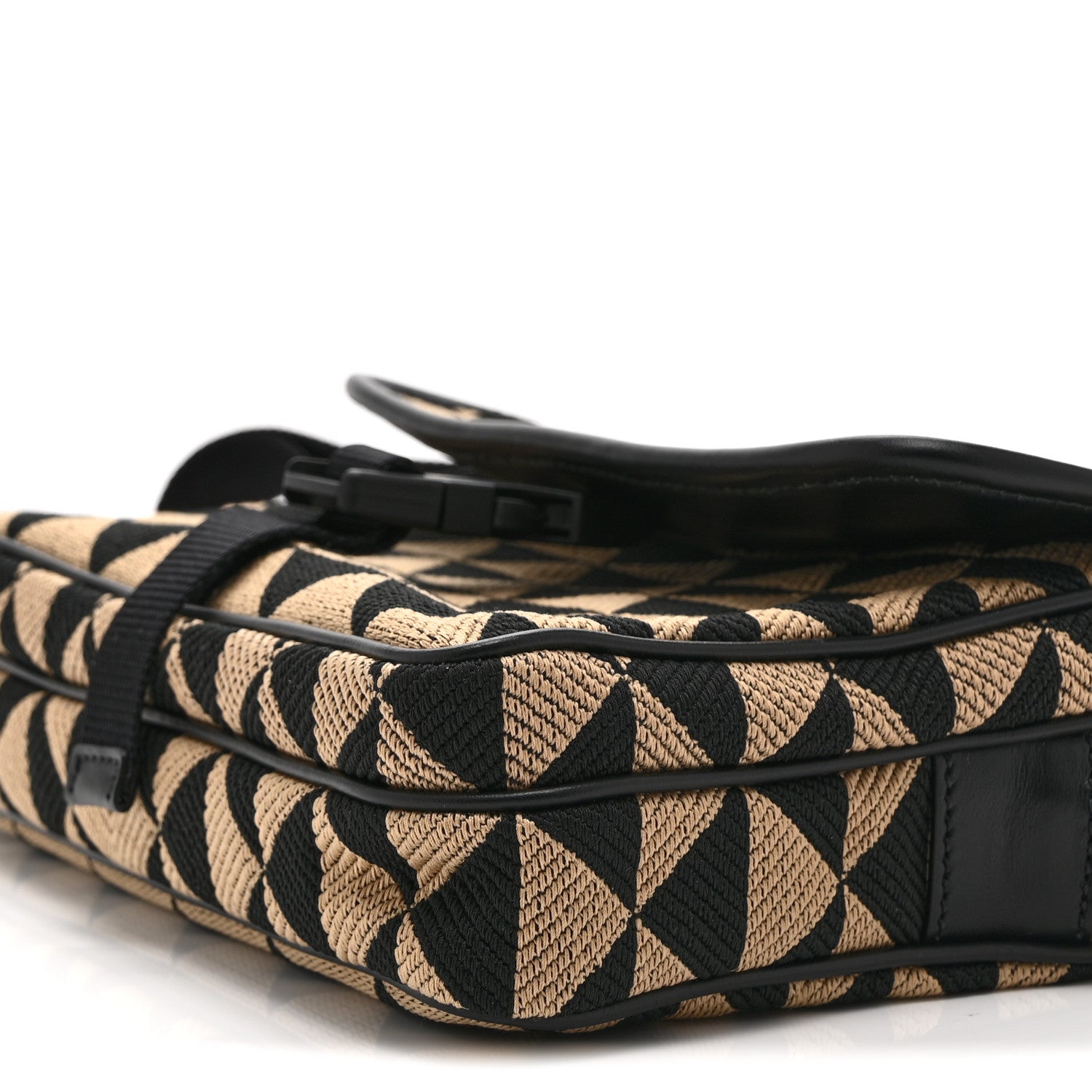 Jacquard Saffiano Triangolo Symbole Embroidered Pocket Single Snap Buckle Messenger Flap Bag  Black Corda