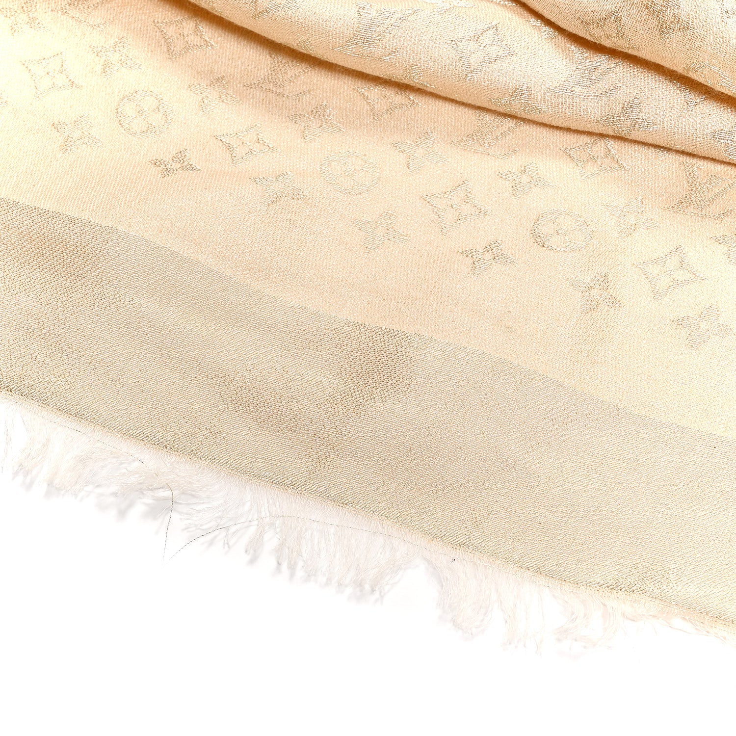 Silk Lurex Wool Monogram Shine Shawl Greige